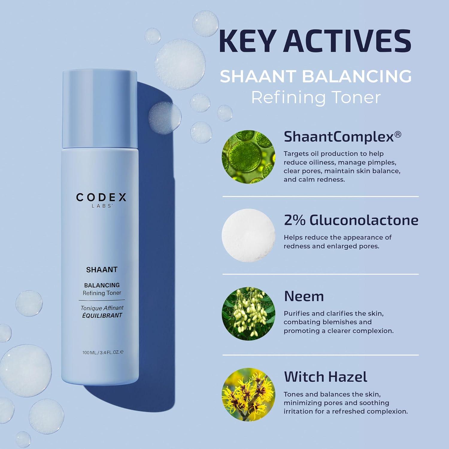 Tónico Refinador Shaant Codex Labs 100ml - Hidratante y Antiacné