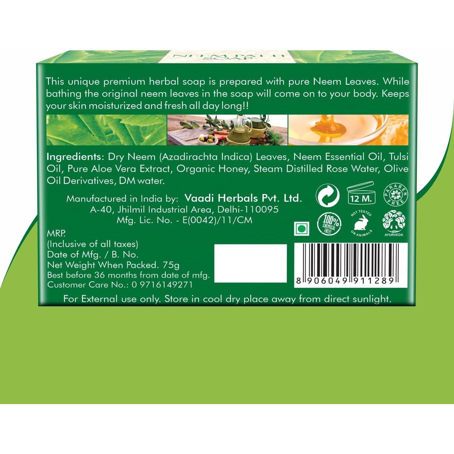 Jabón de Neem Vaadi Herbals 75g - Paquete de 3, 100% Natural