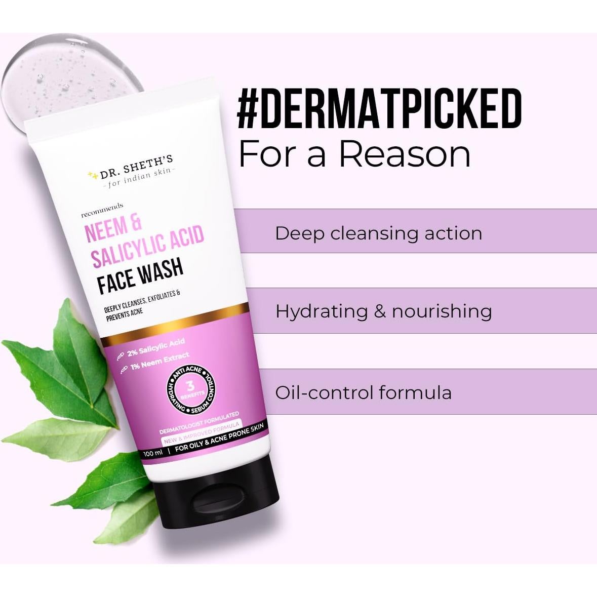 Limpiador Facial Dr. Sheth con Neem y Ácido Salicílico 100 ml