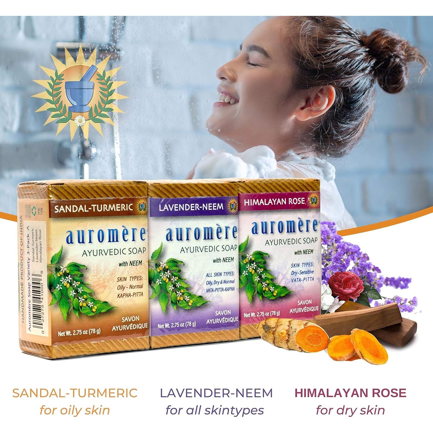 Paquete de Jabón Ayurvédico Auromere - 3 x 77g Natural