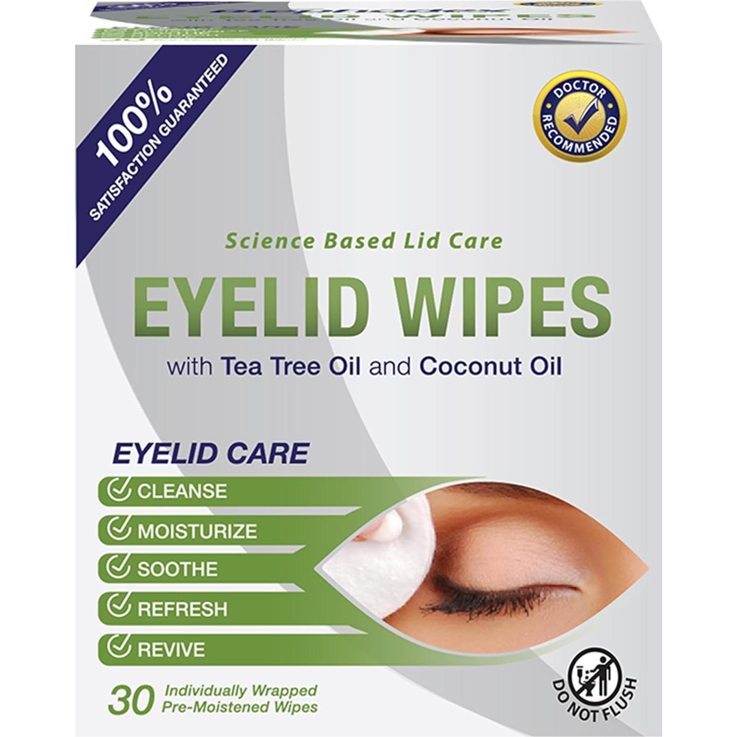 Toallitas Limpiadoras para Párpados Lunovus - 30 Unidades con Aceite de Coco y Árbol de Té