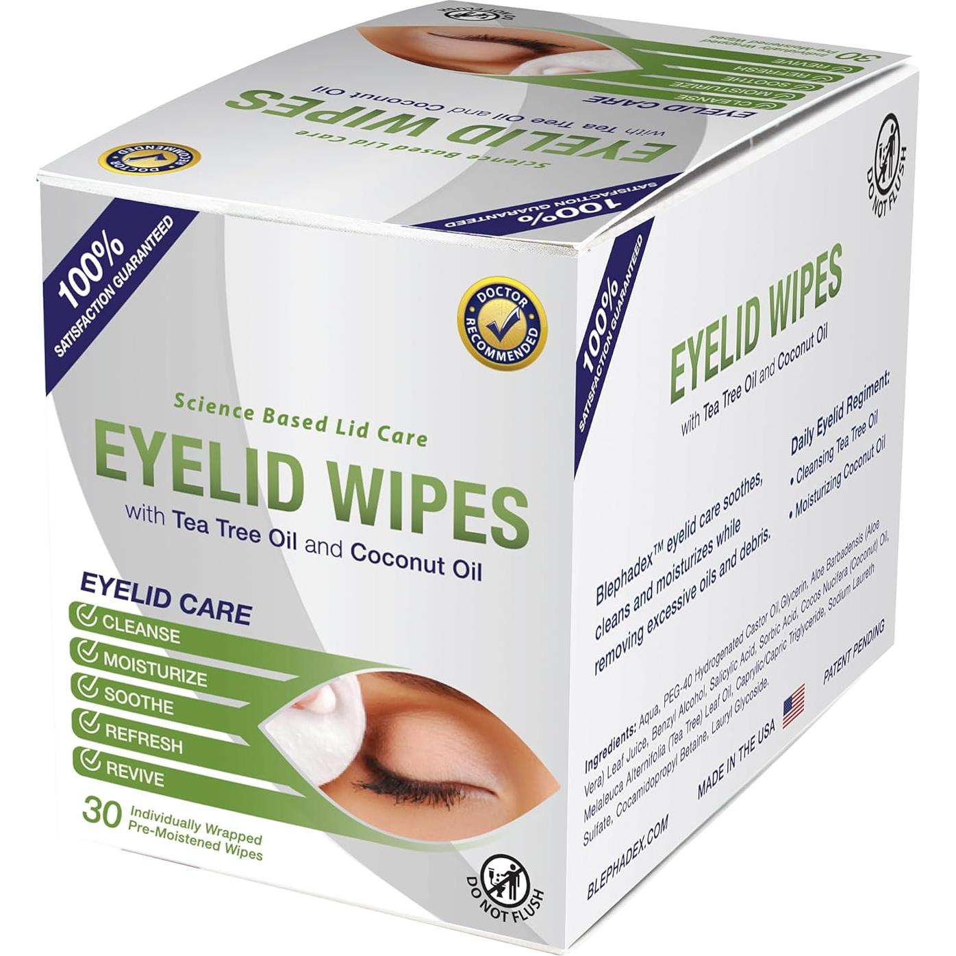 Toallitas Limpiadoras para Párpados Lunovus - 30 Unidades con Aceite de Coco y Árbol de Té