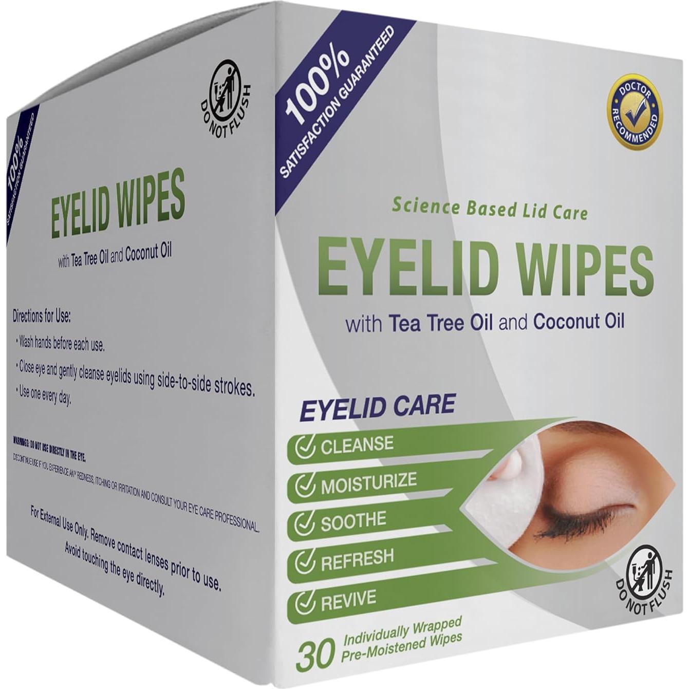 Toallitas Limpiadoras para Párpados Lunovus - 30 Unidades con Aceite de Coco y Árbol de Té