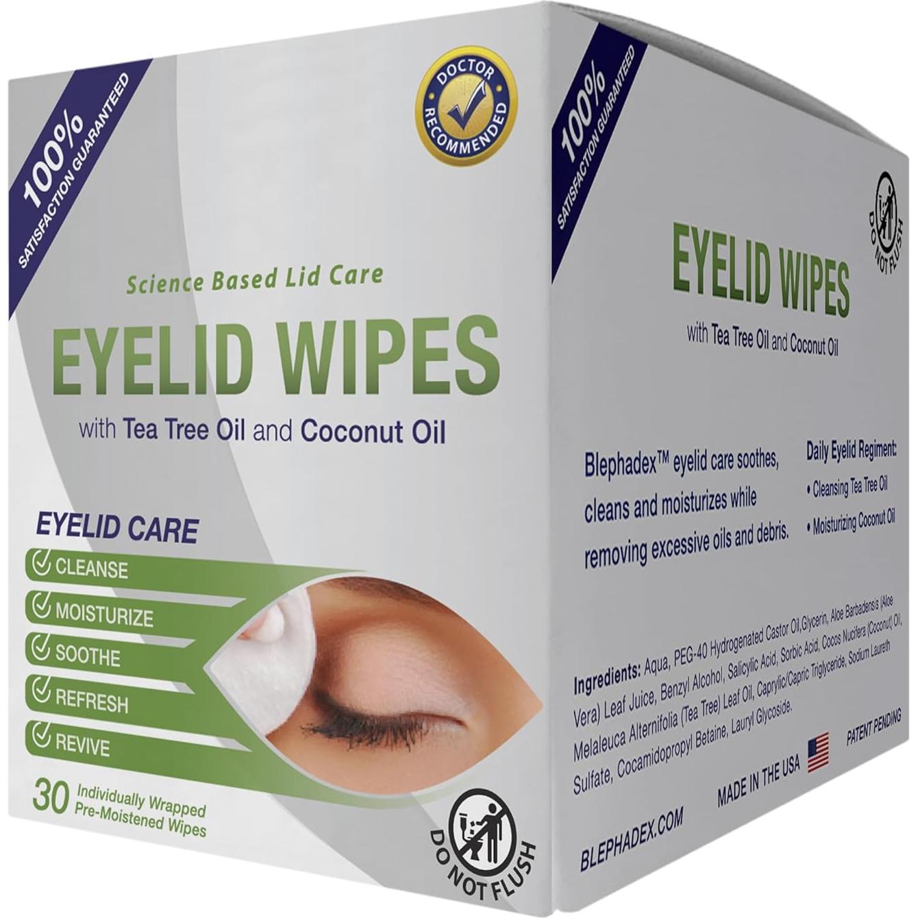 Toallitas Limpiadoras para Párpados Lunovus - 30 Unidades con Aceite de Coco y Árbol de Té