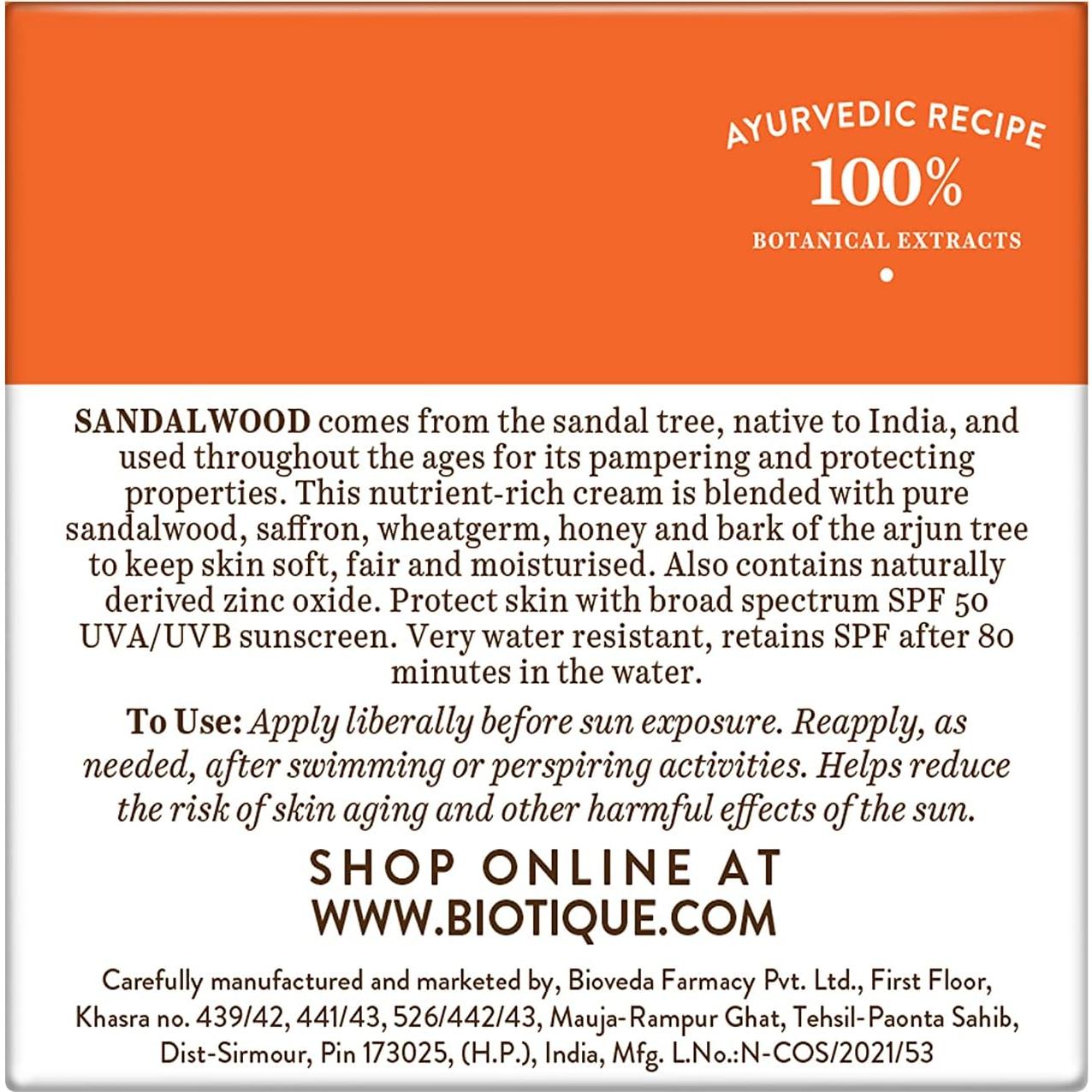 Crema Solar Biotique SPF 50+ para Cara y Cuerpo 50g