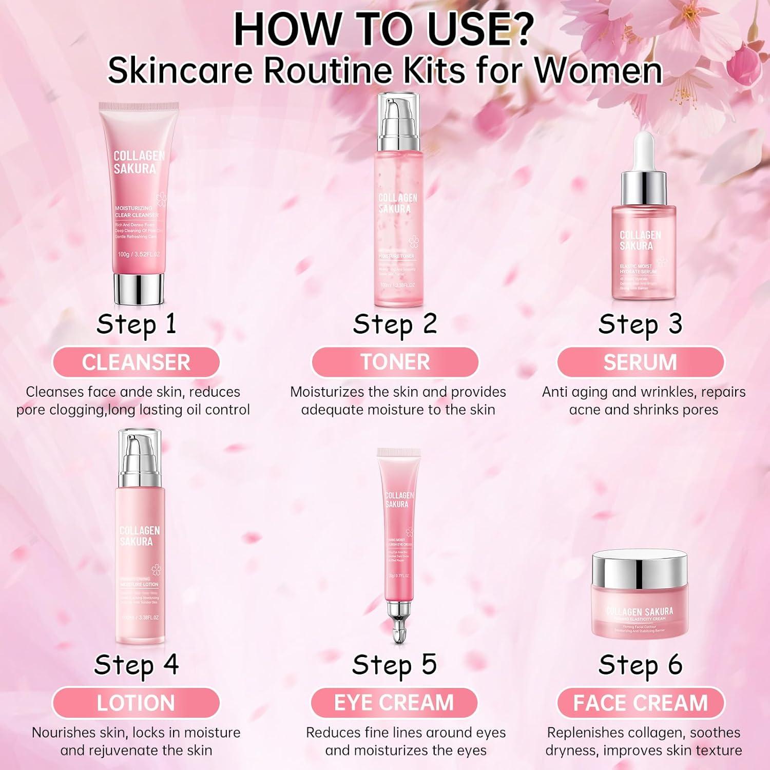 Set de Cuidado de la Piel Collagen Sakura 6 Piezas Hidratante