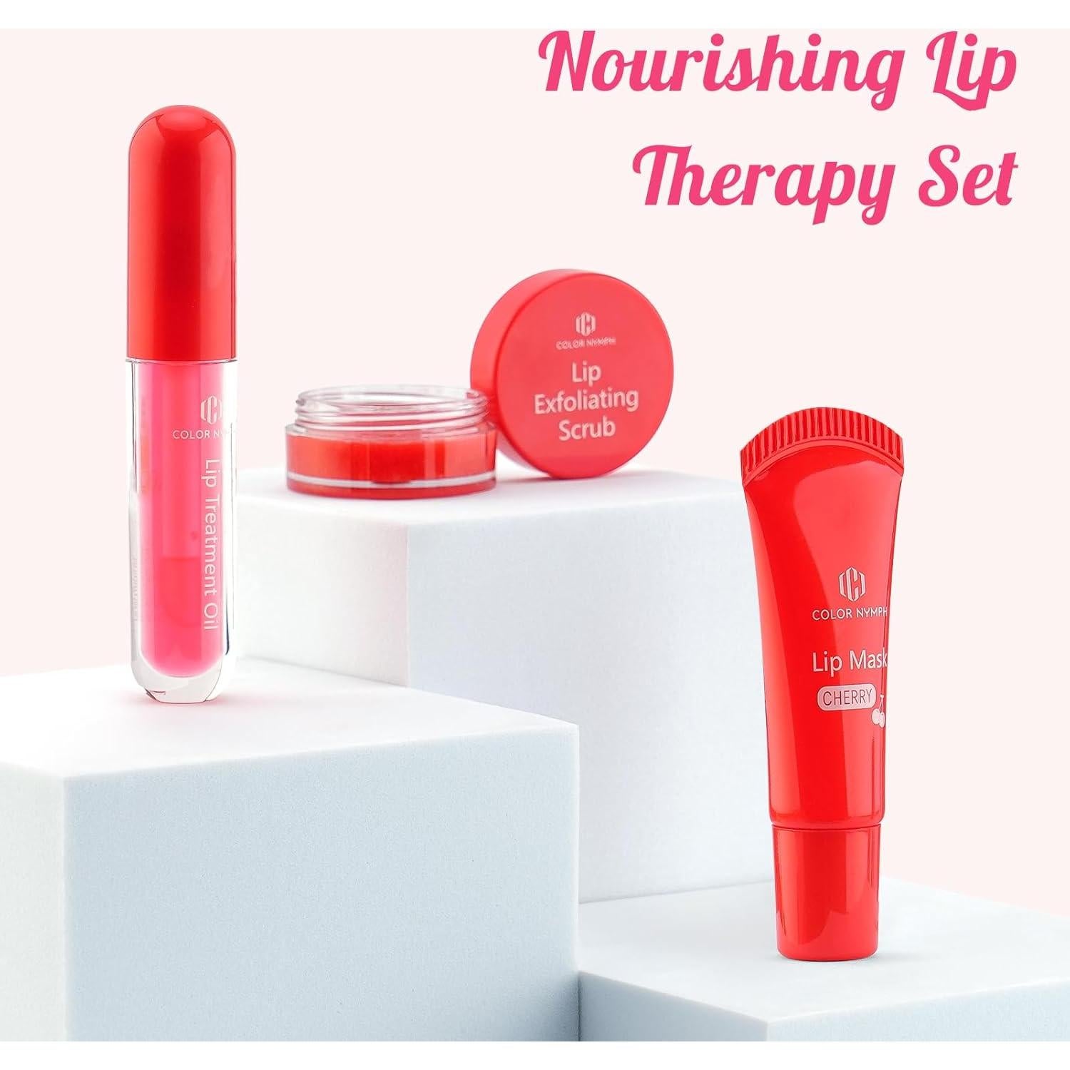 Set de Cuidado Labial Color Nymph - Exfoliante, Mascarilla y Aceite