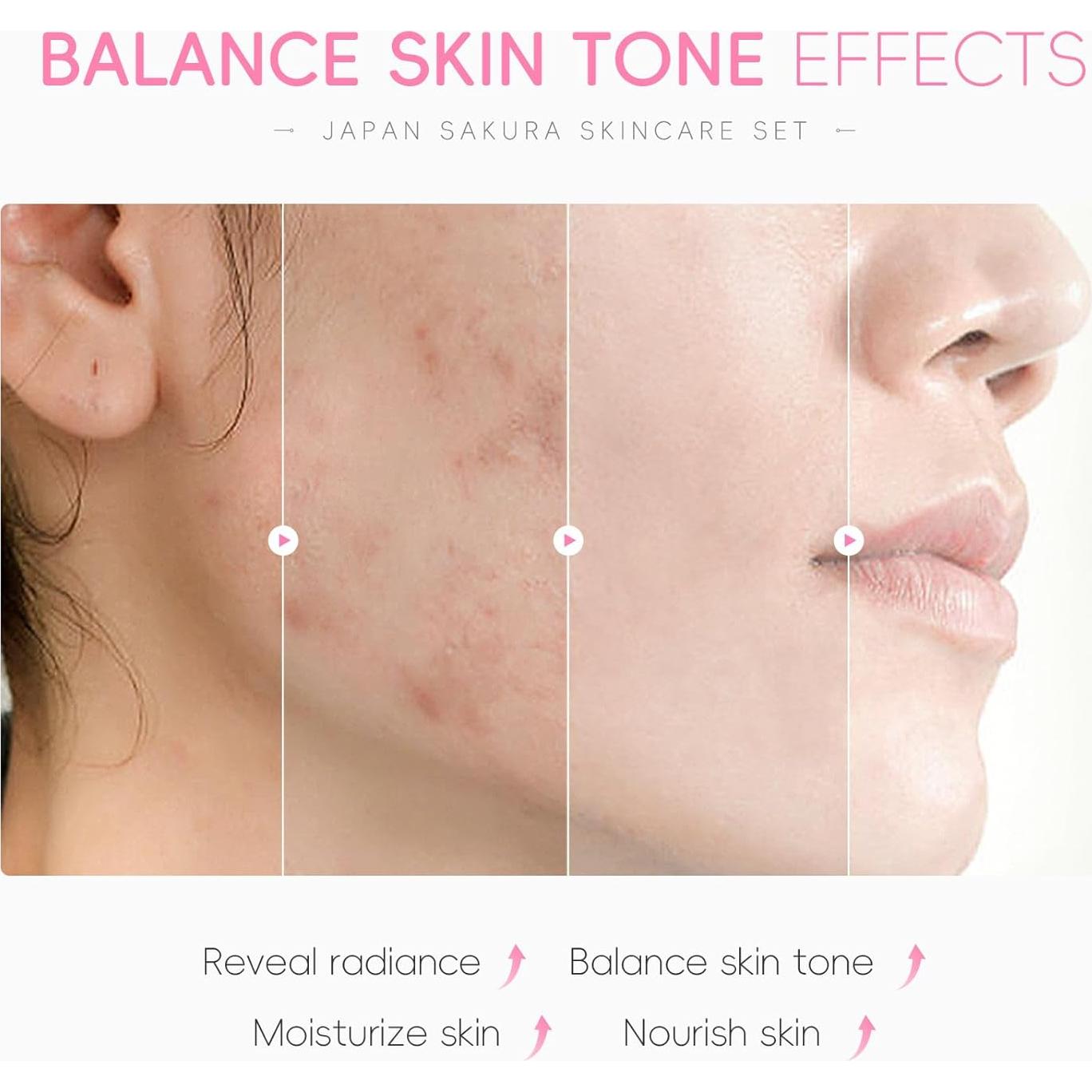 Juego de Cuidado de la Piel Sakura 6 Piezas - Limpiador, Tónico, Crema