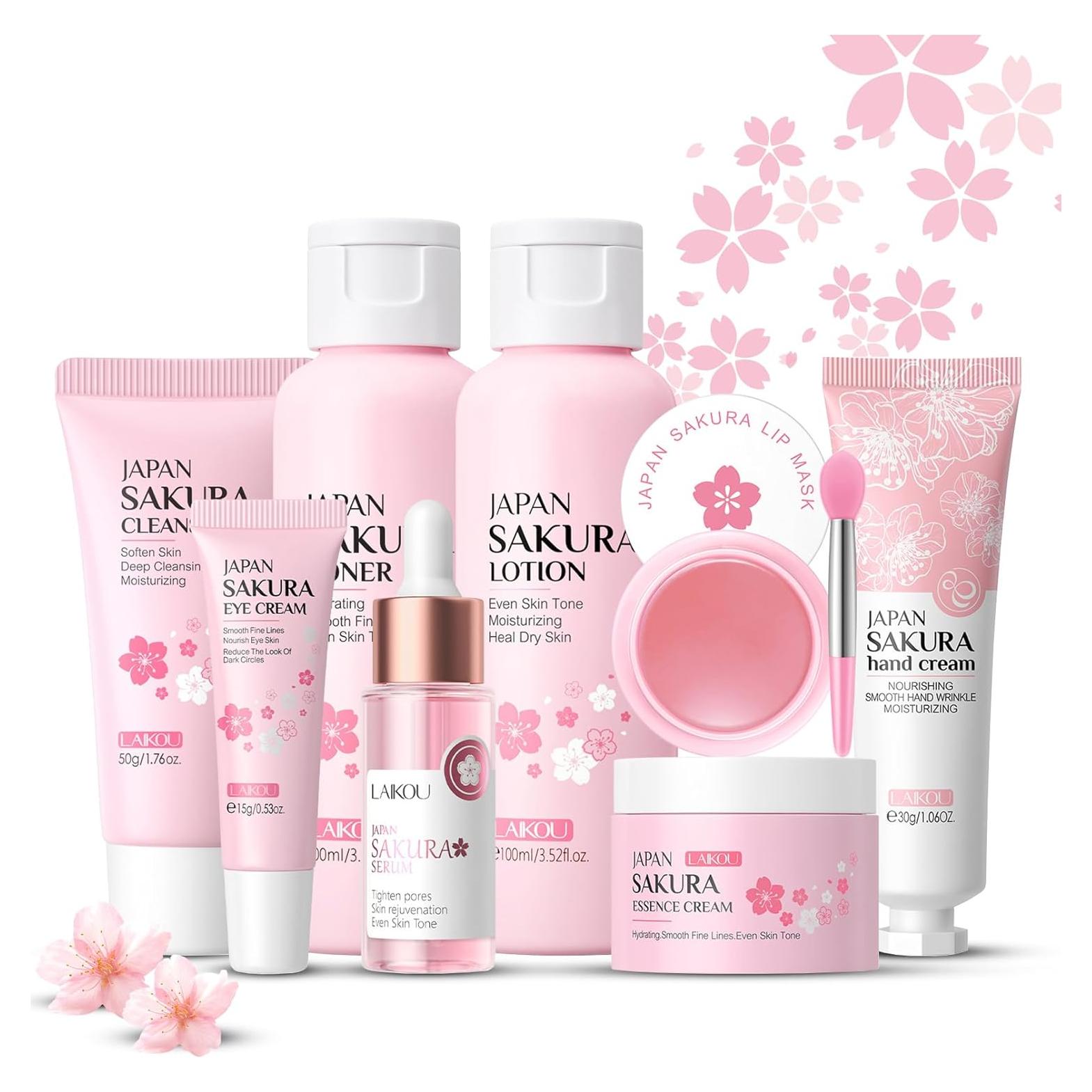 Kit de Cuidado de Piel Japonés Sakura ISHERBIN 8-Pack Viaje