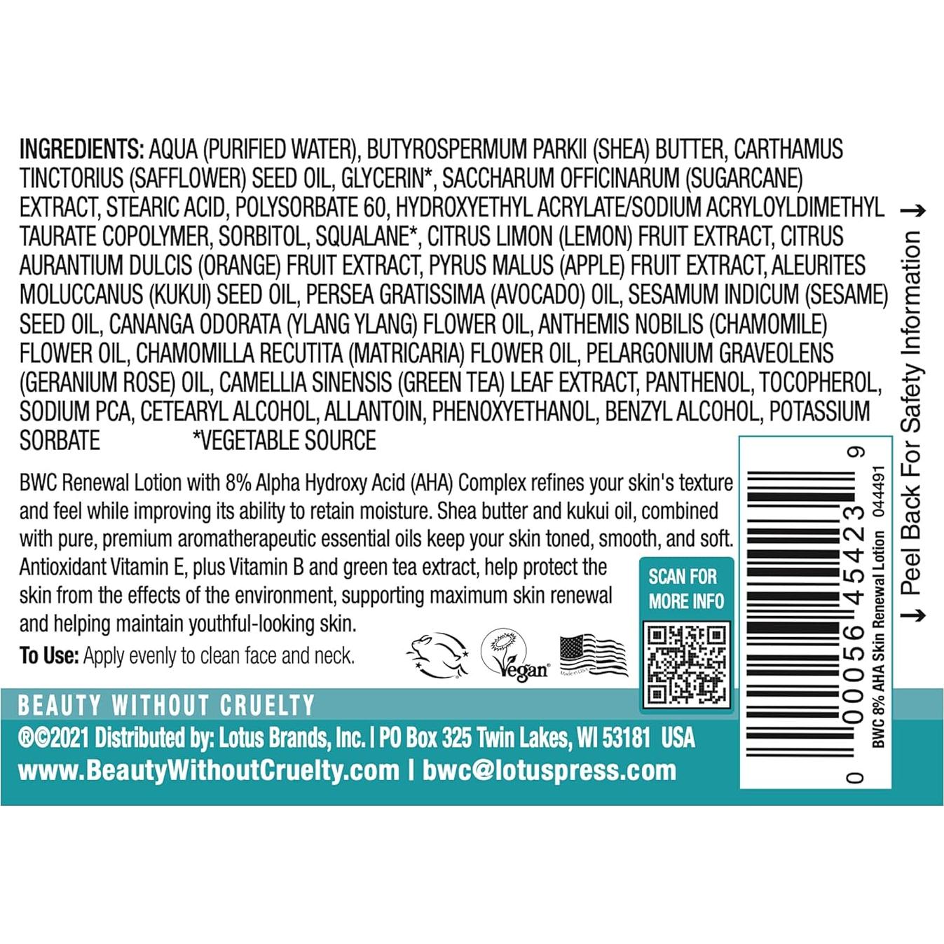 Loción Hidratante Renovadora BWC 118 ml con AHA y Vitamina E