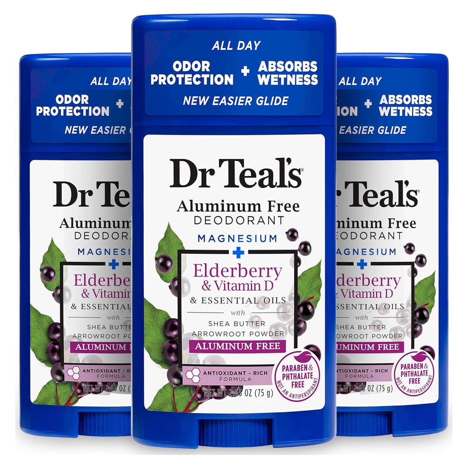 Desodorante Sin Aluminio Dr Teal's 75 g Saúco y Vitamina D (3 Pzas)