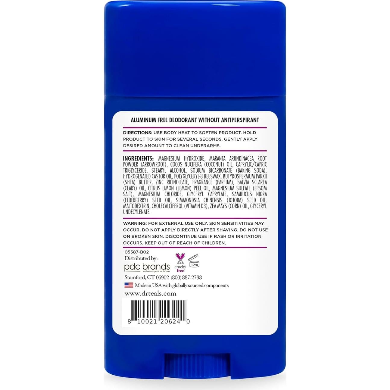 Desodorante Sin Aluminio Dr Teal's 75 g Saúco y Vitamina D (3 Pzas)