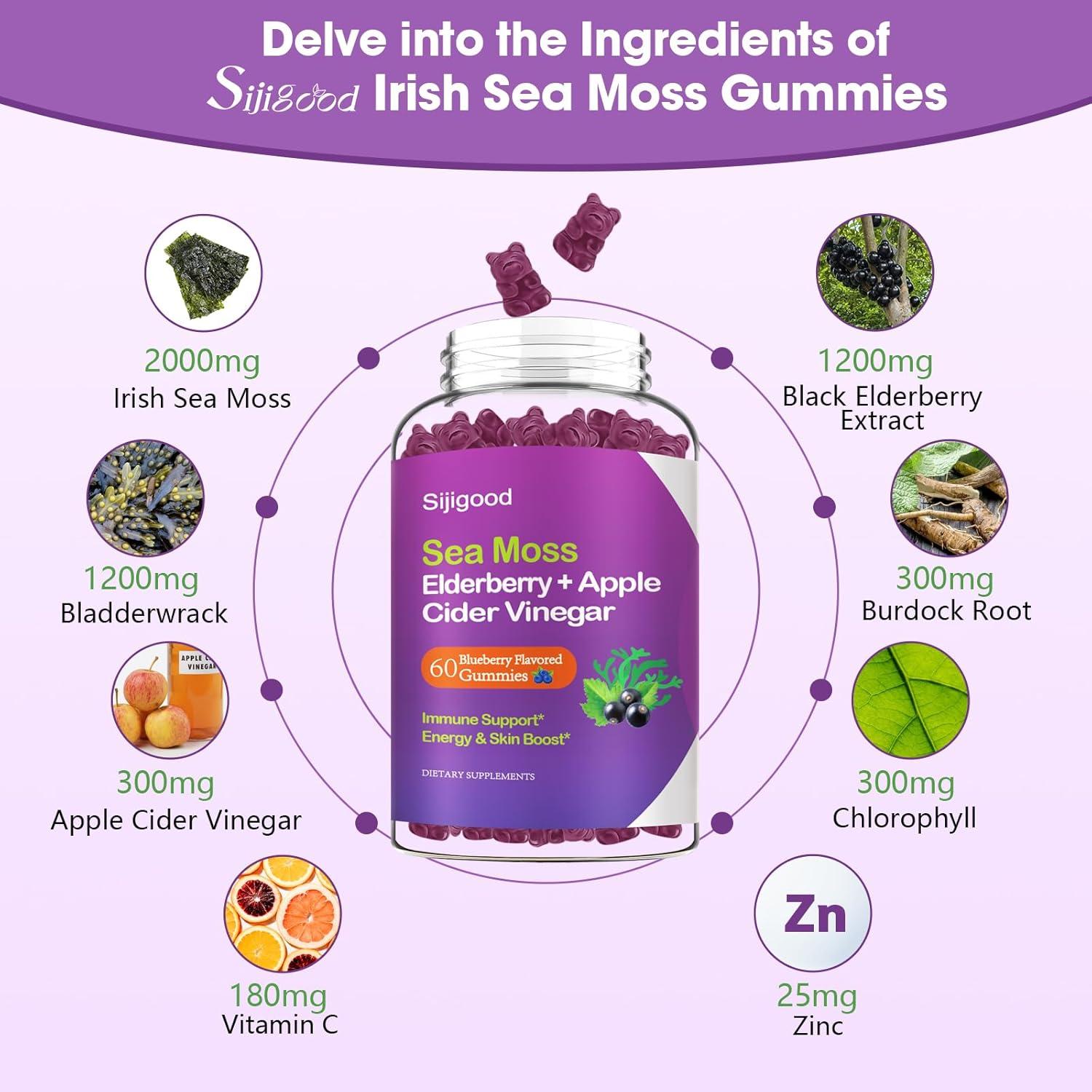 Gomitas de Musgo Marino Irlandés Sijigood 120 Unidades Sabor Arándano