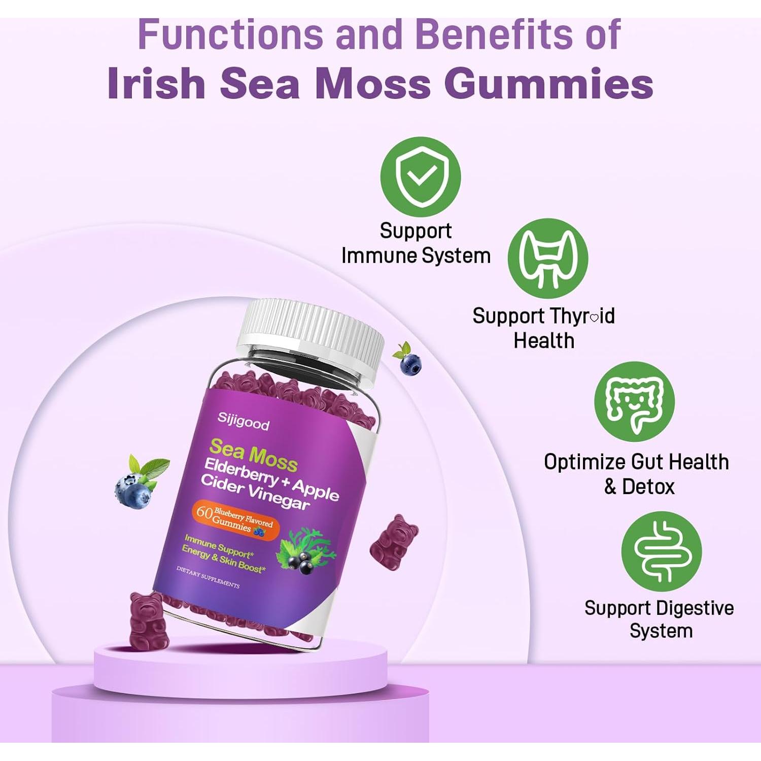 Gomitas de Musgo Marino Irlandés Sijigood 120 Unidades Sabor Arándano