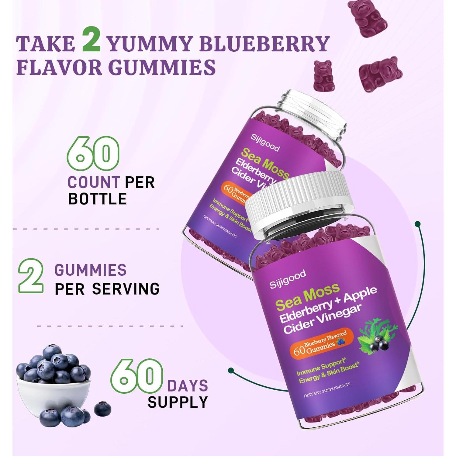 Gomitas de Musgo Marino Irlandés Sijigood 120 Unidades Sabor Arándano