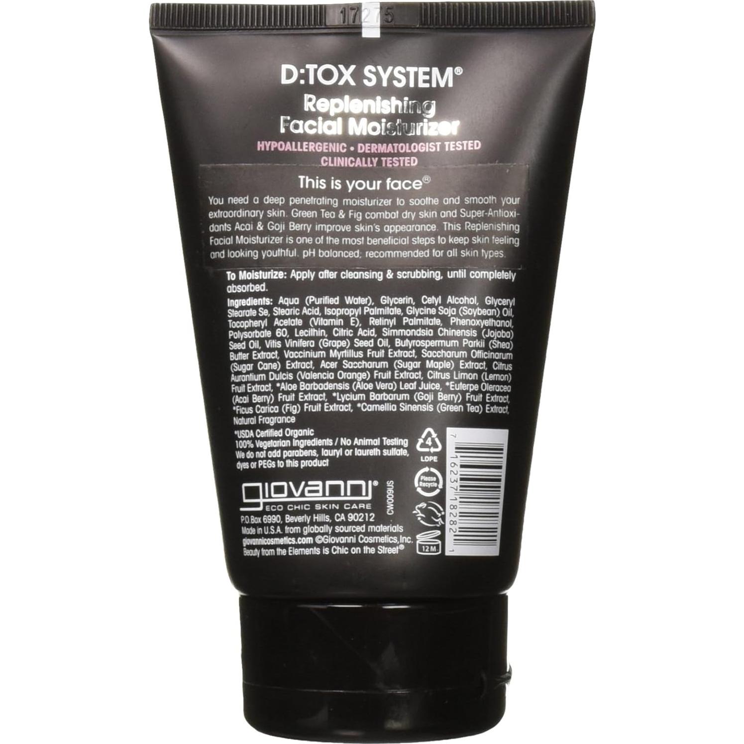 Hidratante Facial GIOVANNI D:tox 113 g - Antioxidantes Acai y Goji