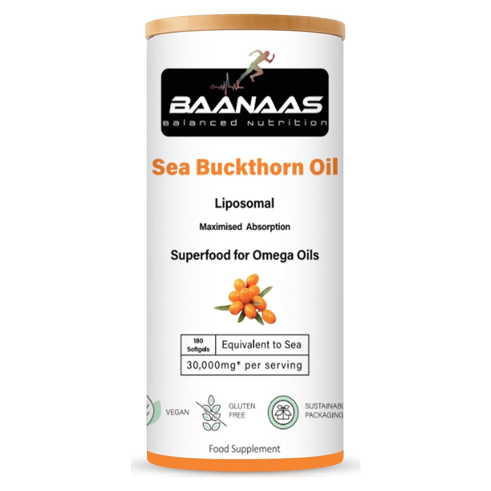 Cápsulas de Aceite de Espino Marino Baanaas 30,000mg - 180 Unidades