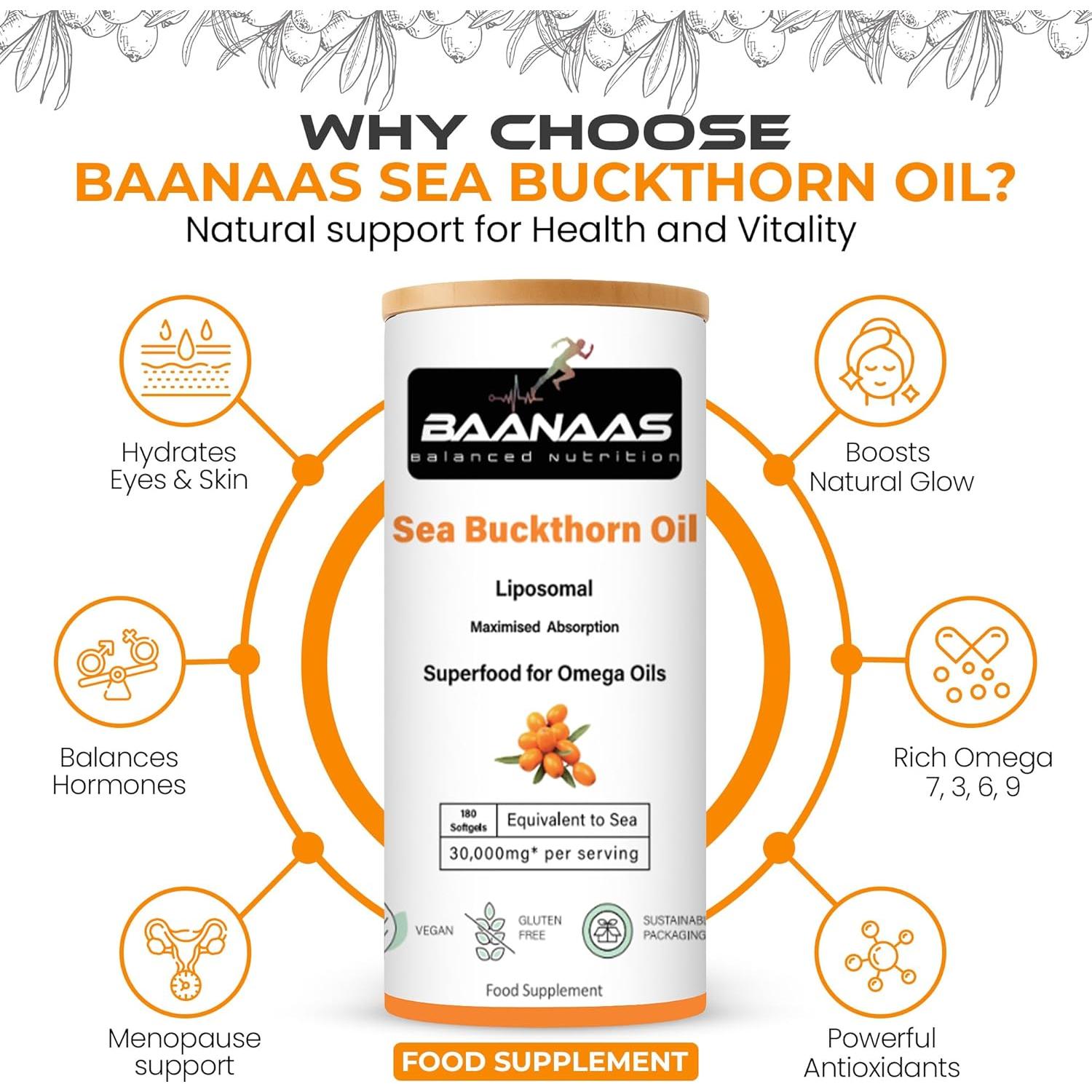 Cápsulas de Aceite de Espino Marino Baanaas 30,000mg - 180 Unidades