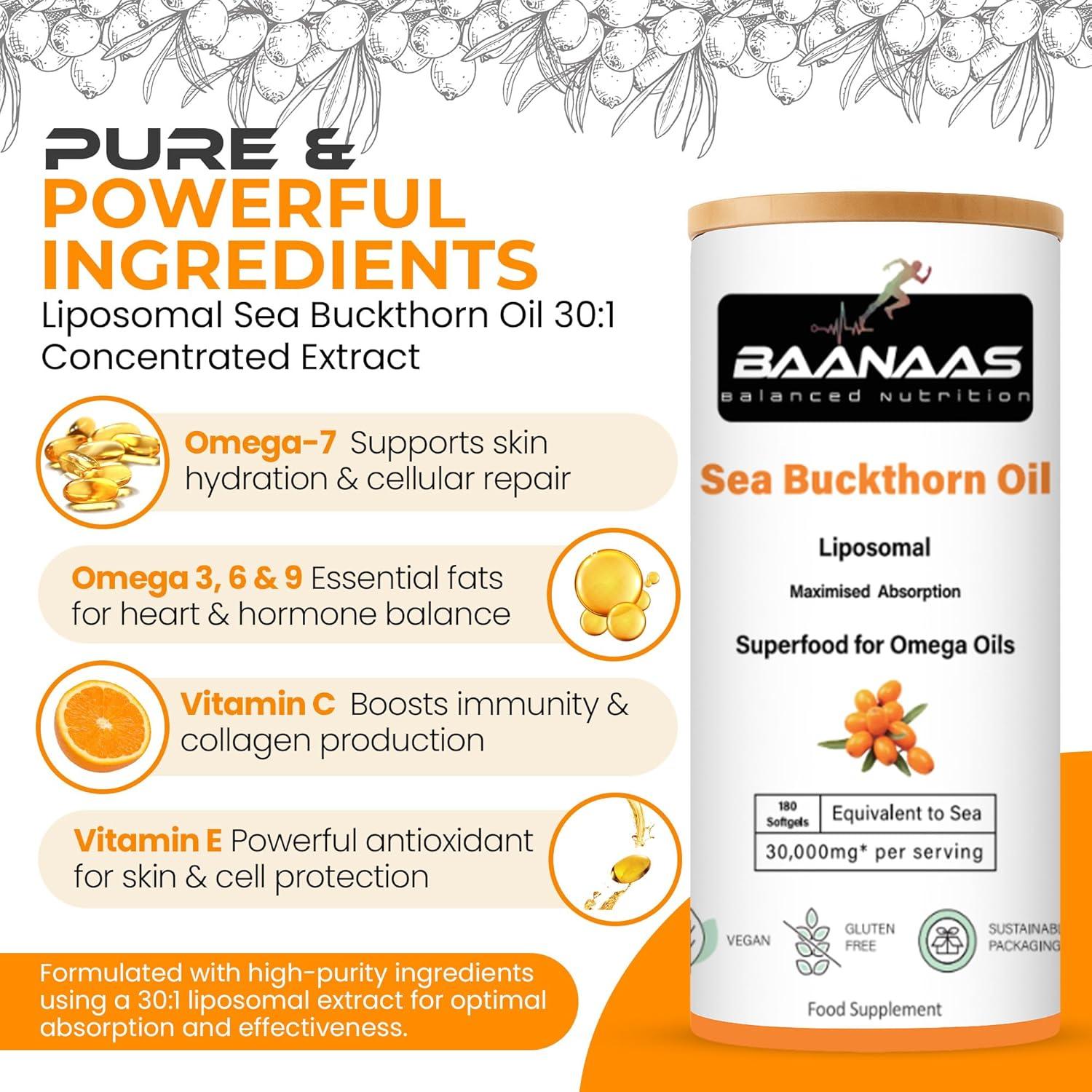 Cápsulas de Aceite de Espino Marino Baanaas 30,000mg - 180 Unidades