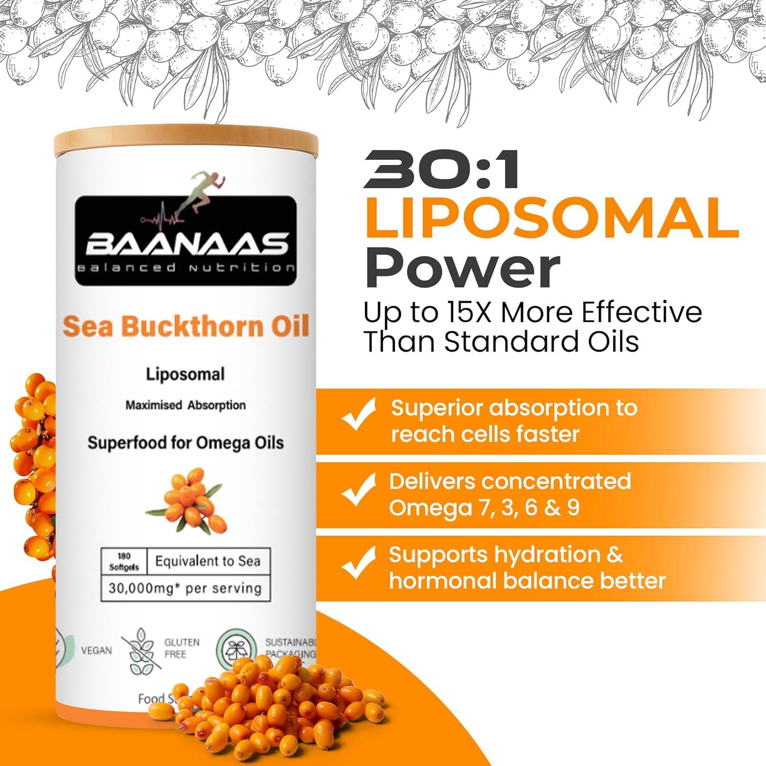 Cápsulas de Aceite de Espino Marino Baanaas 30,000mg - 180 Unidades