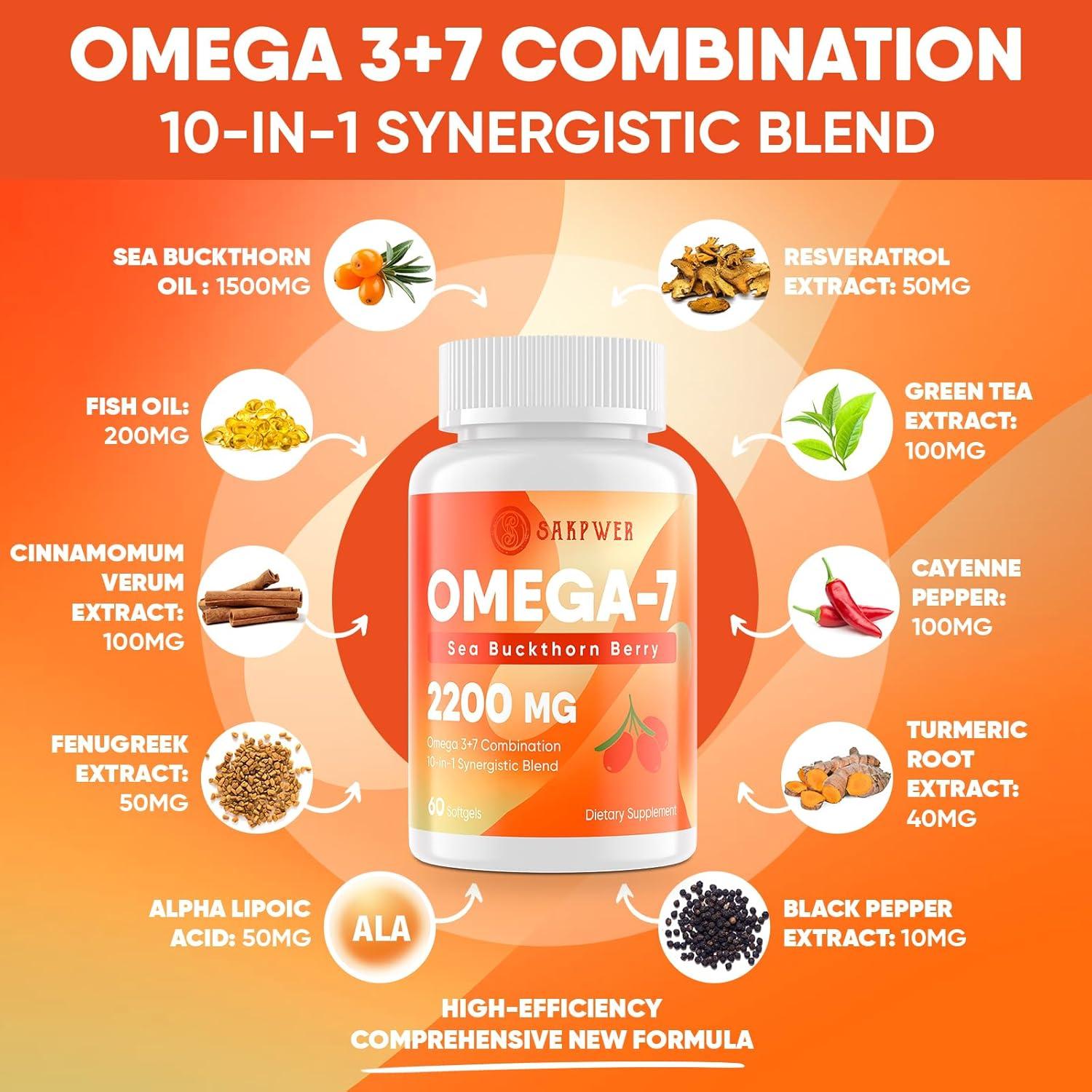 Aceite de Espino Marino Omega-7 + Omega-3 EPA/DHA Sakpwer - 60 Cápsulas