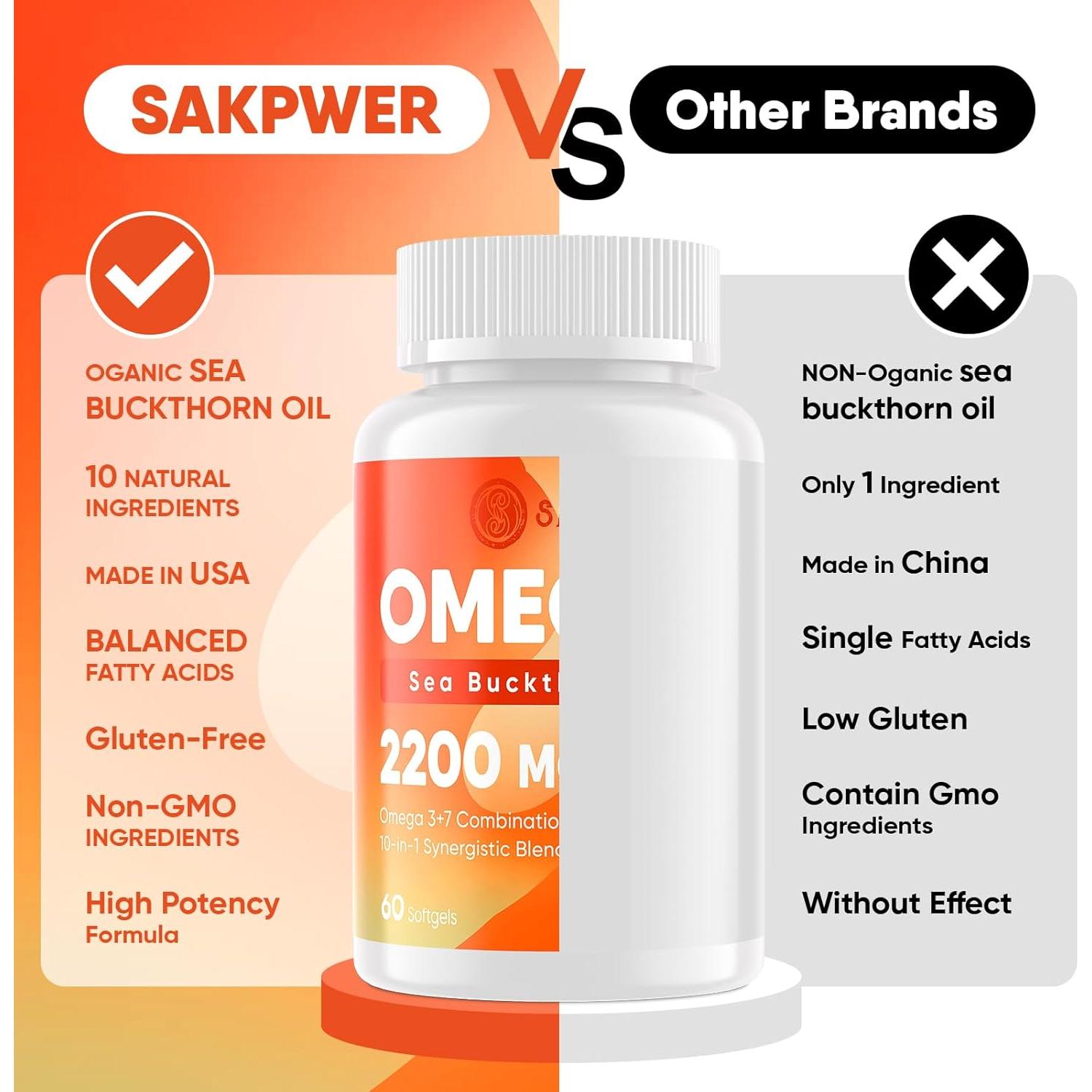 Aceite de Espino Marino Omega-7 + Omega-3 EPA/DHA Sakpwer - 60 Cápsulas