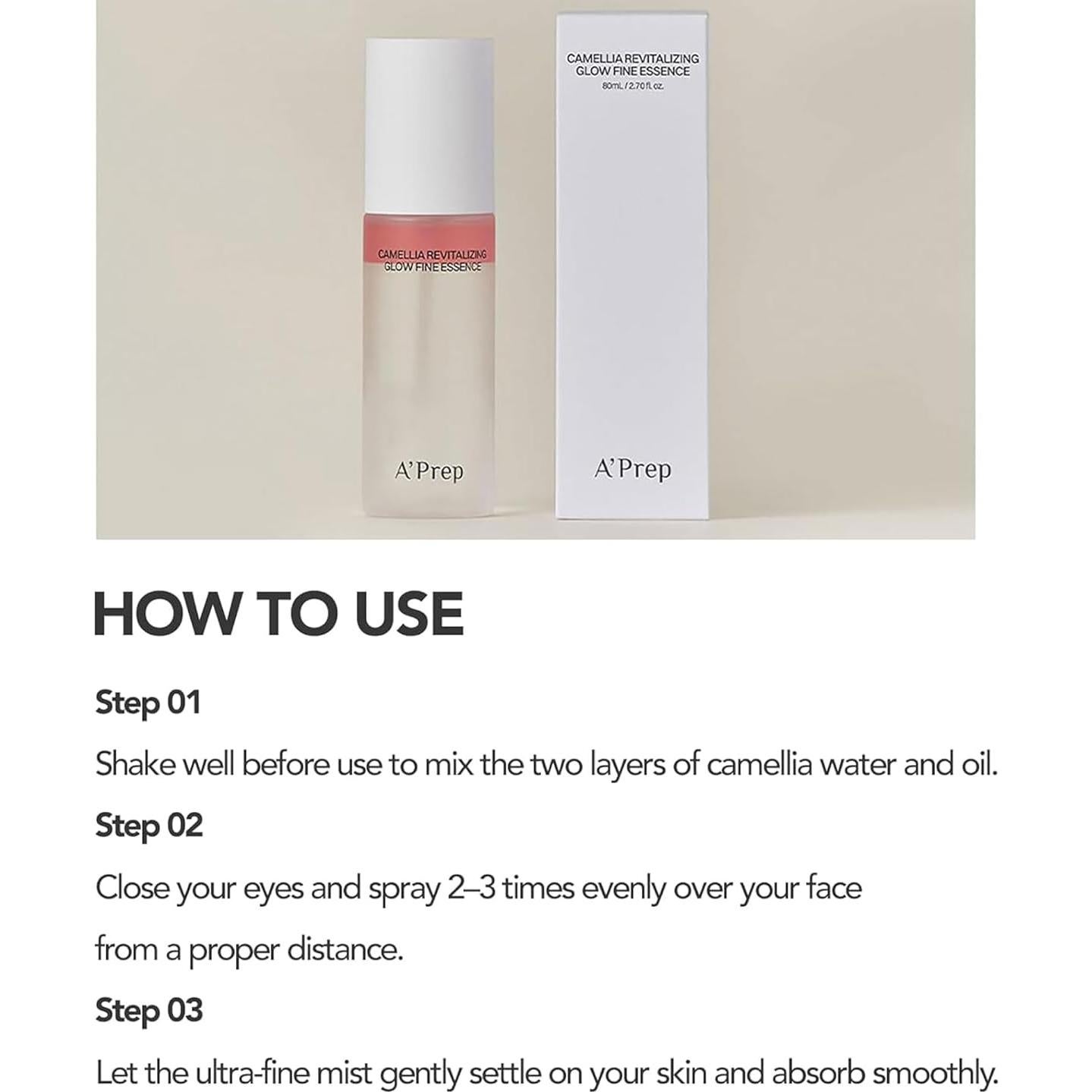 Suero en Spray A'Prep Camellia 80ml - Hidratante Revitalizante