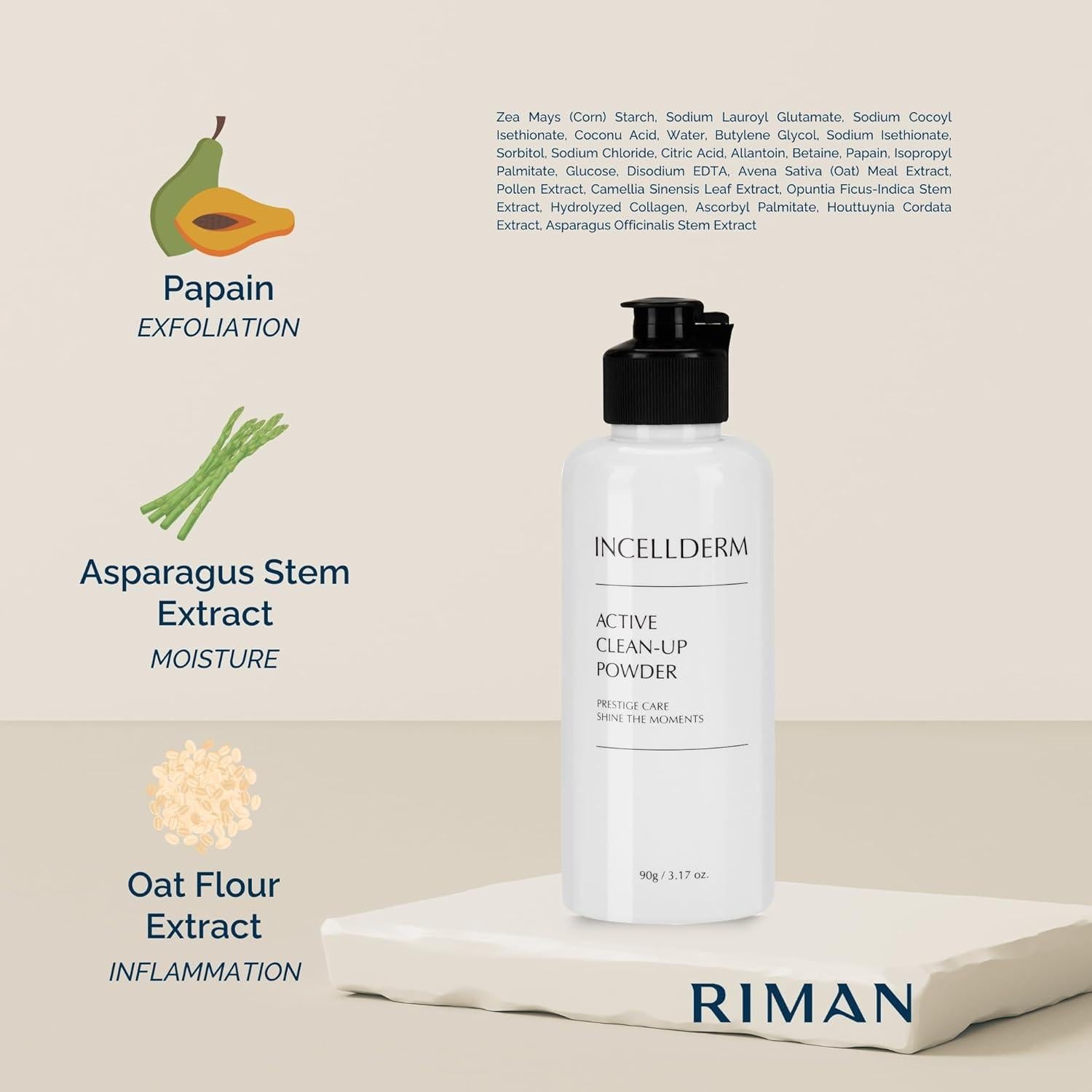 Limpiador Facial en Polvo Incellderm 90g - Exfoliación Suave