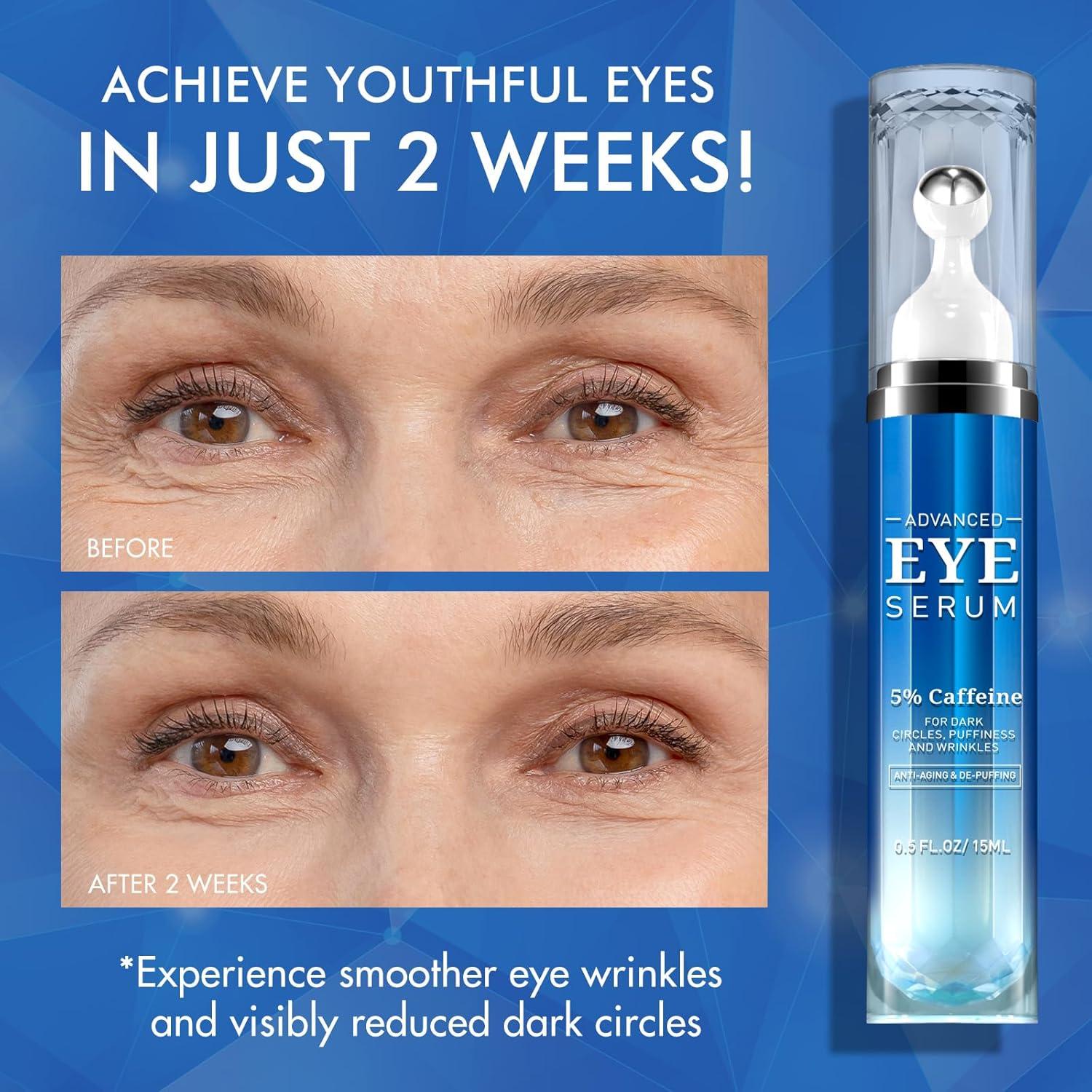 Suero para Ojos Akeeronn 14.79 ml con 5% Cafeína y Bola Masaje