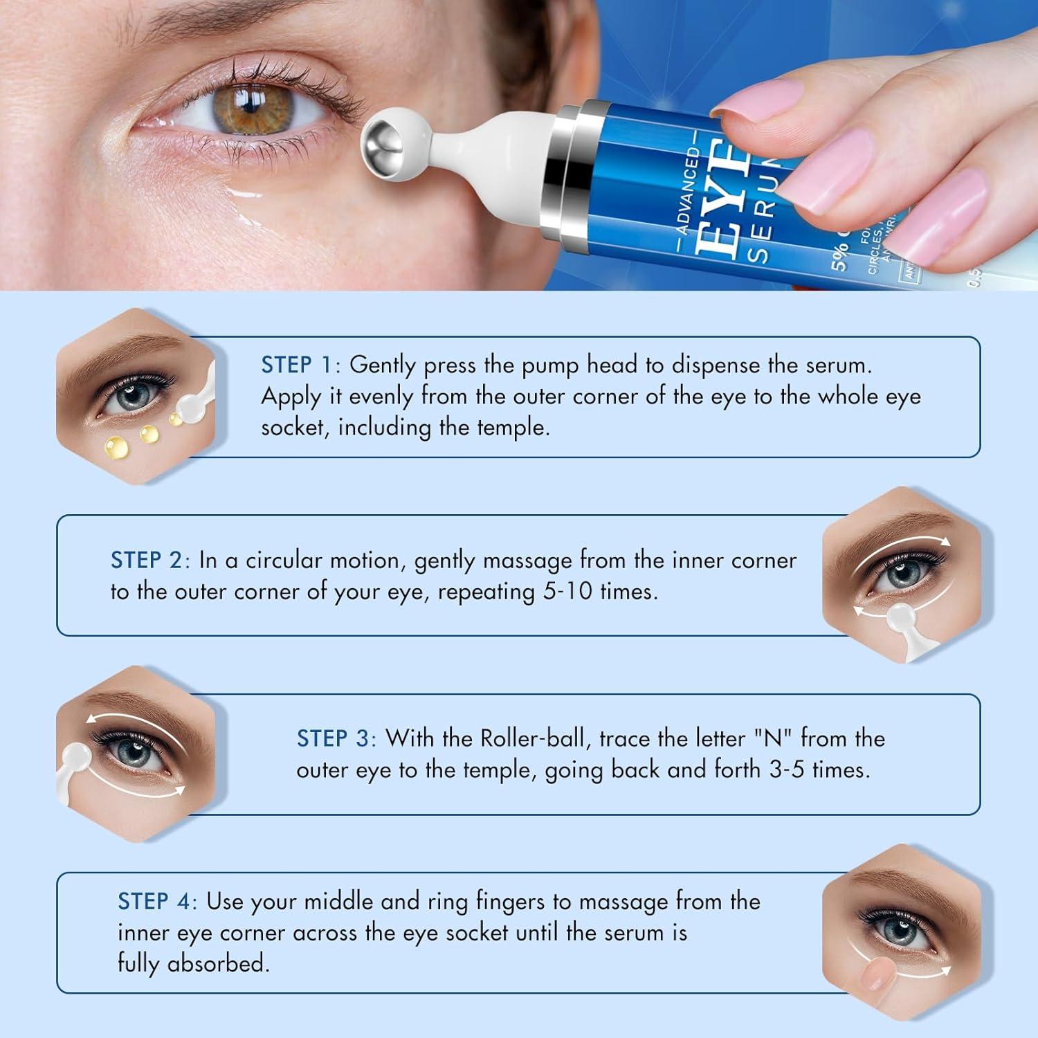 Suero para Ojos Akeeronn 14.79 ml con 5% Cafeína y Bola Masaje