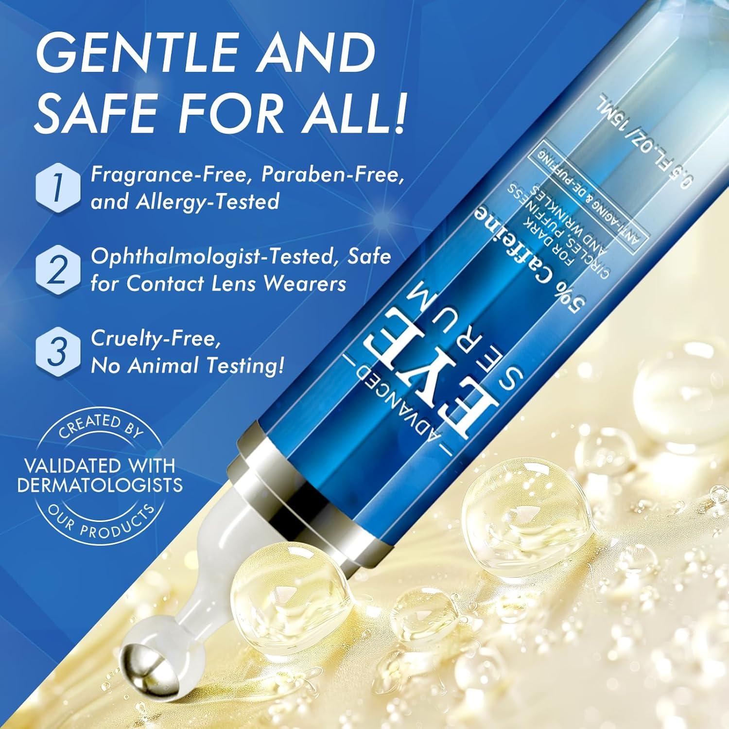 Suero para Ojos Akeeronn 14.79 ml con 5% Cafeína y Bola Masaje