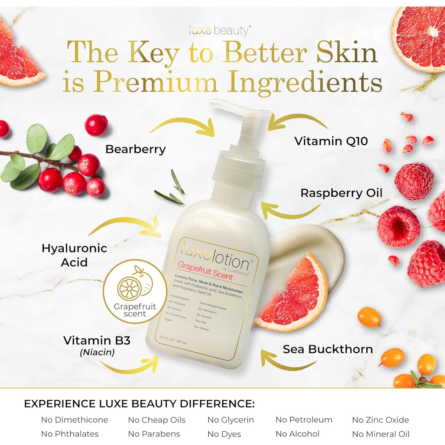 Hidratante Facial No Graso Luxe Beauty 250 ml - Ácido Hialurónico Pomelo