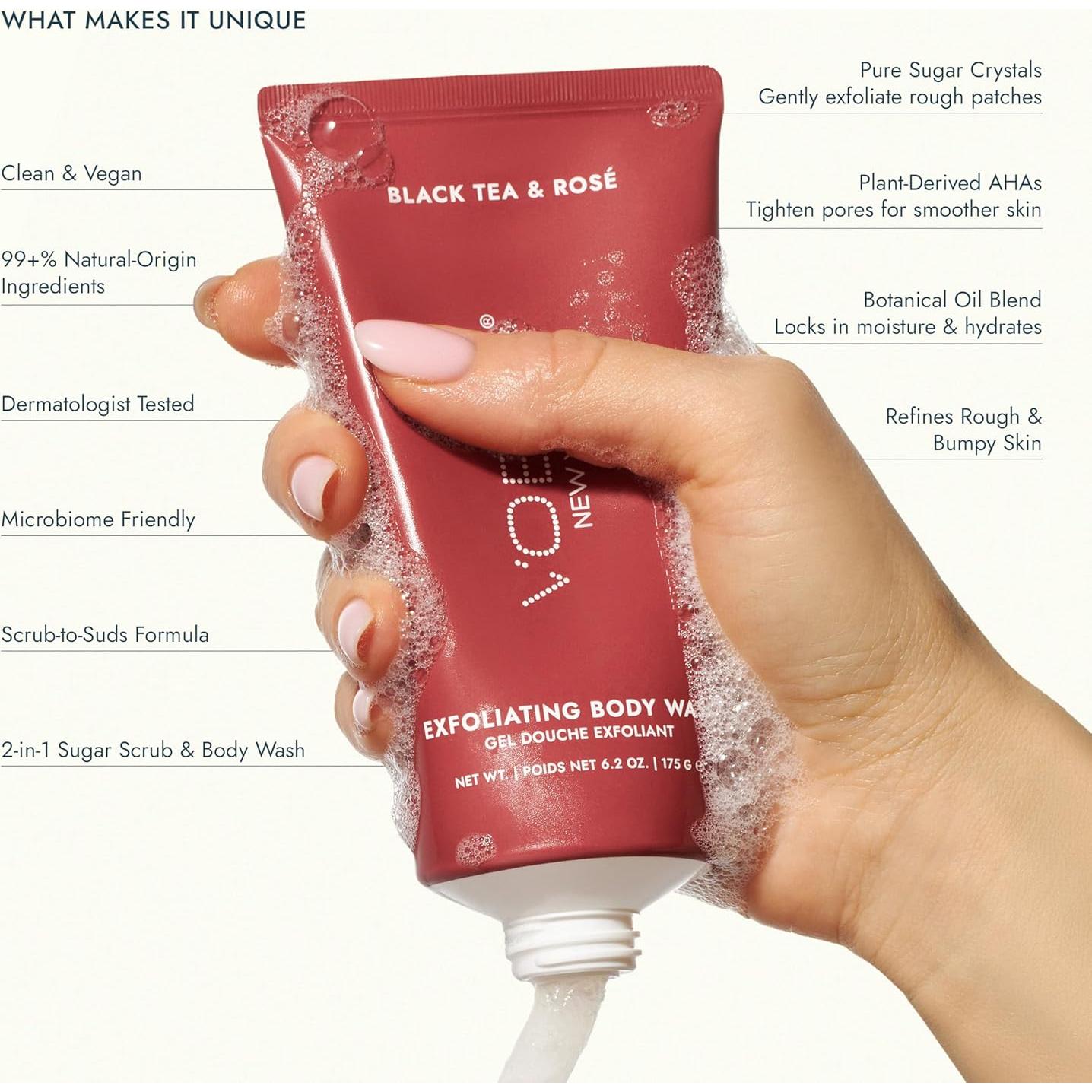 Gel de Ducha Exfoliante VOESH 2 en 1 Té Negro y Rosado 200g