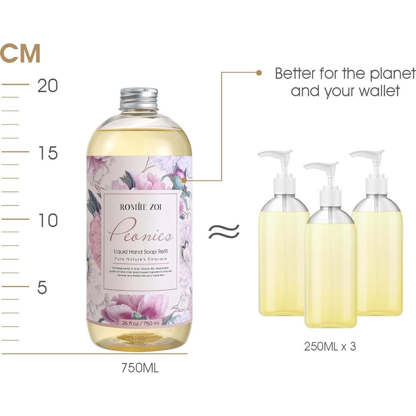 Conjunto de Recargas Jabón de Manos ROMIIE ZOI 3 x 770 ml Peonía