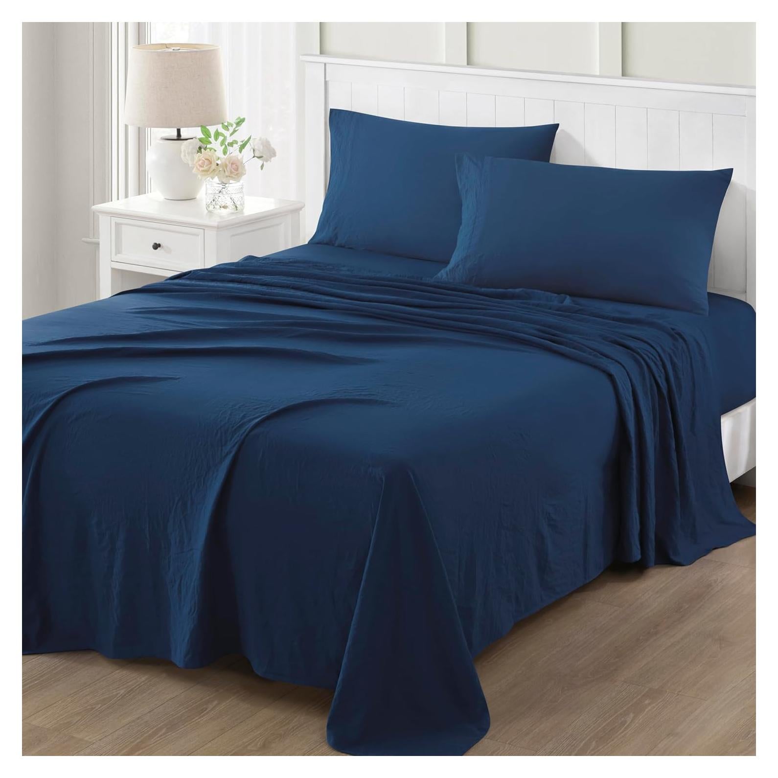 Juego de Sábanas de Microfibra Completo Martha Stewart Marino