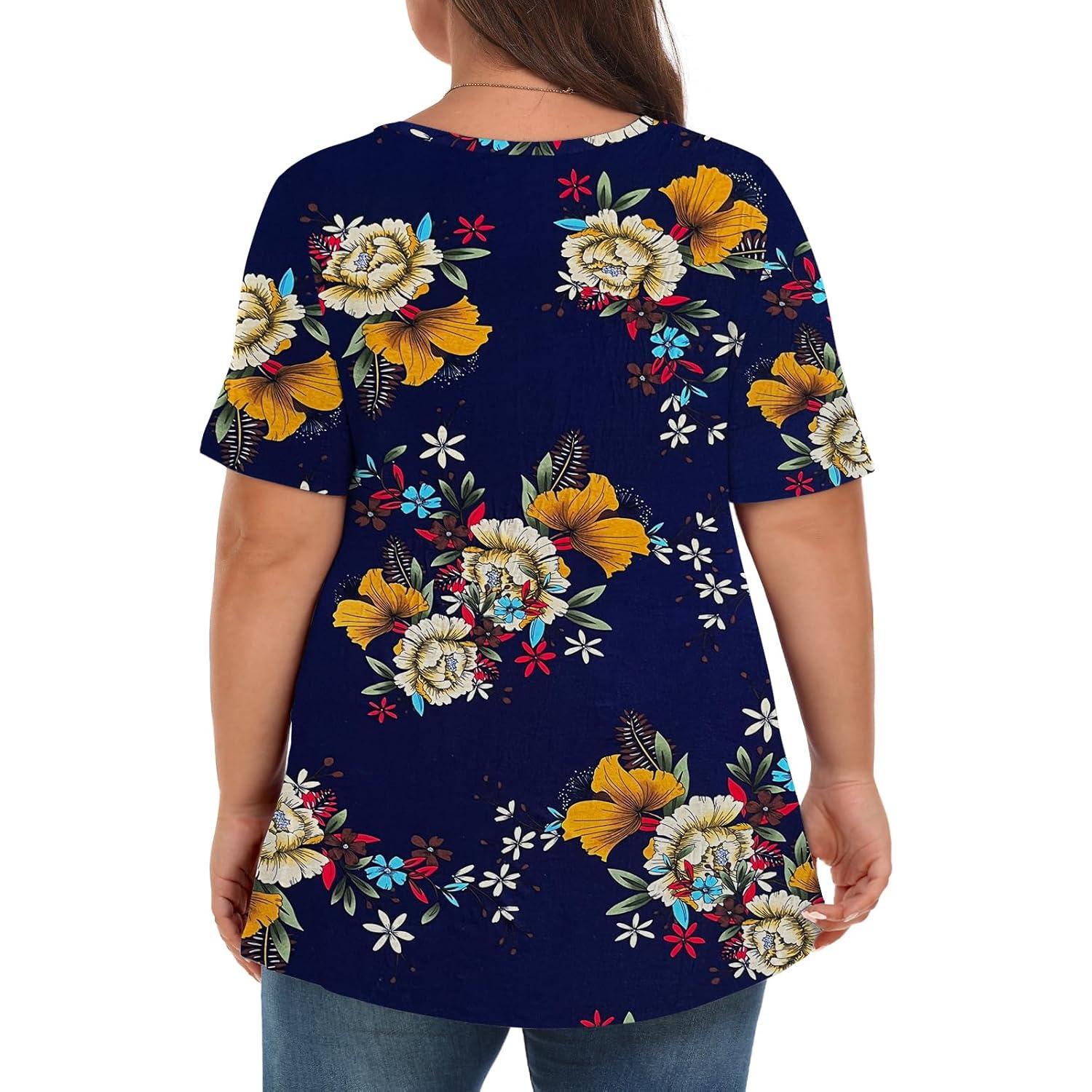 Camiseta Tencede Talla Grande Mujer V Cuello Floral 3XL