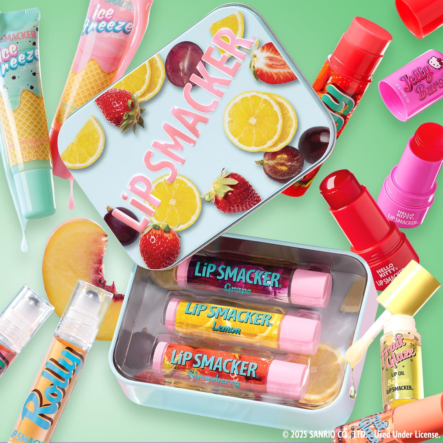 Trío de Bálsamos Labiales Lip Smacker Uva Limón Fresa 1 Cuenta