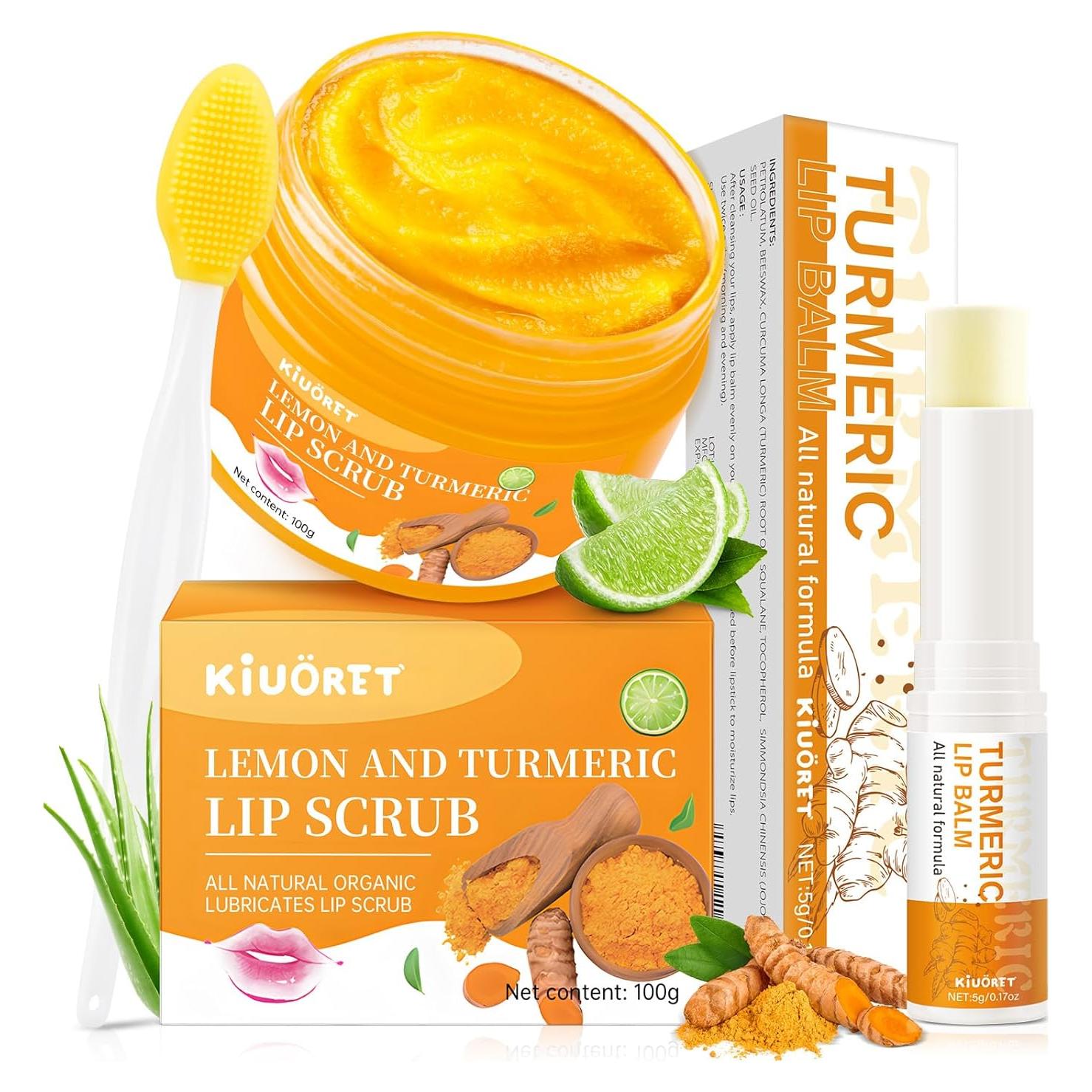 Set de Cuidado Labial KIUORET: Exfoliante y Balsamo de Cúrcuma