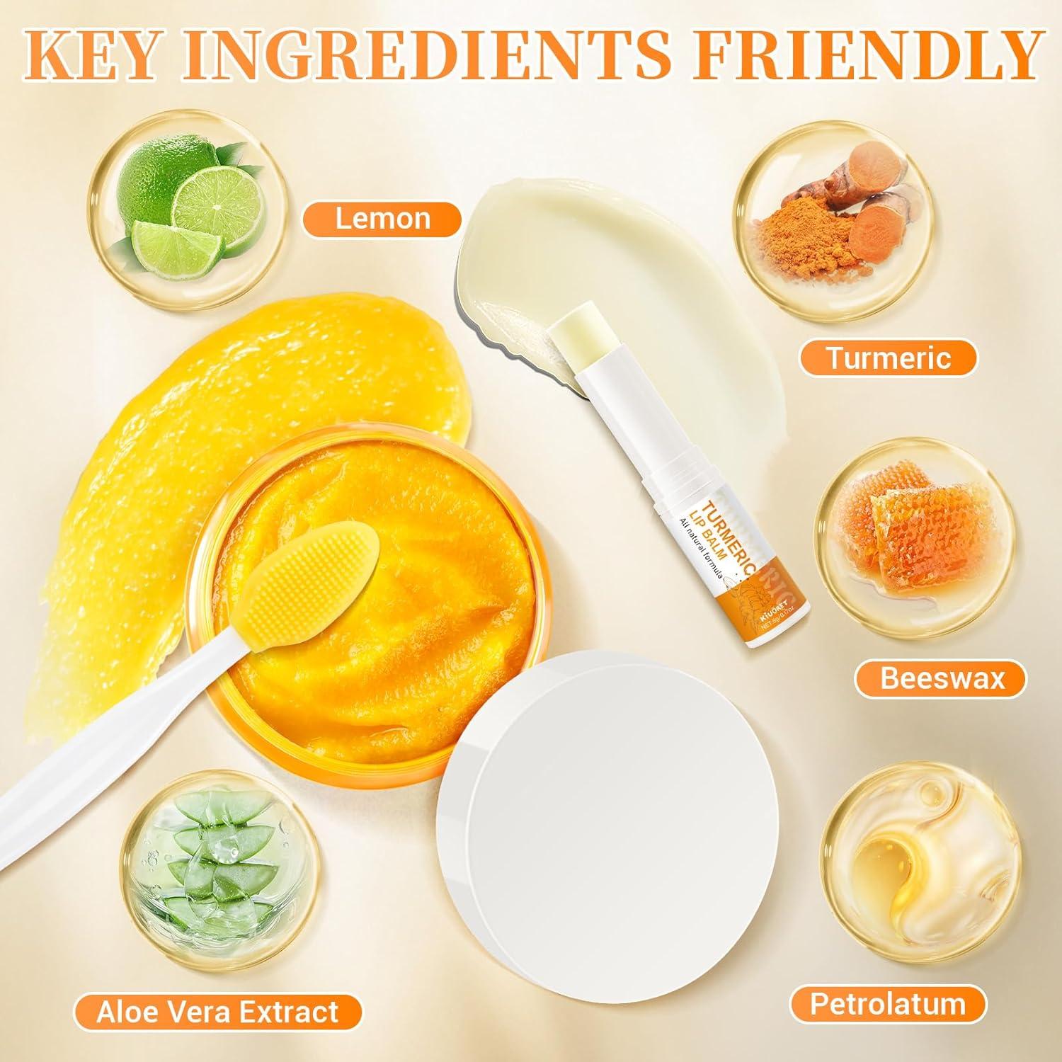 Set de Cuidado Labial KIUORET: Exfoliante y Balsamo de Cúrcuma