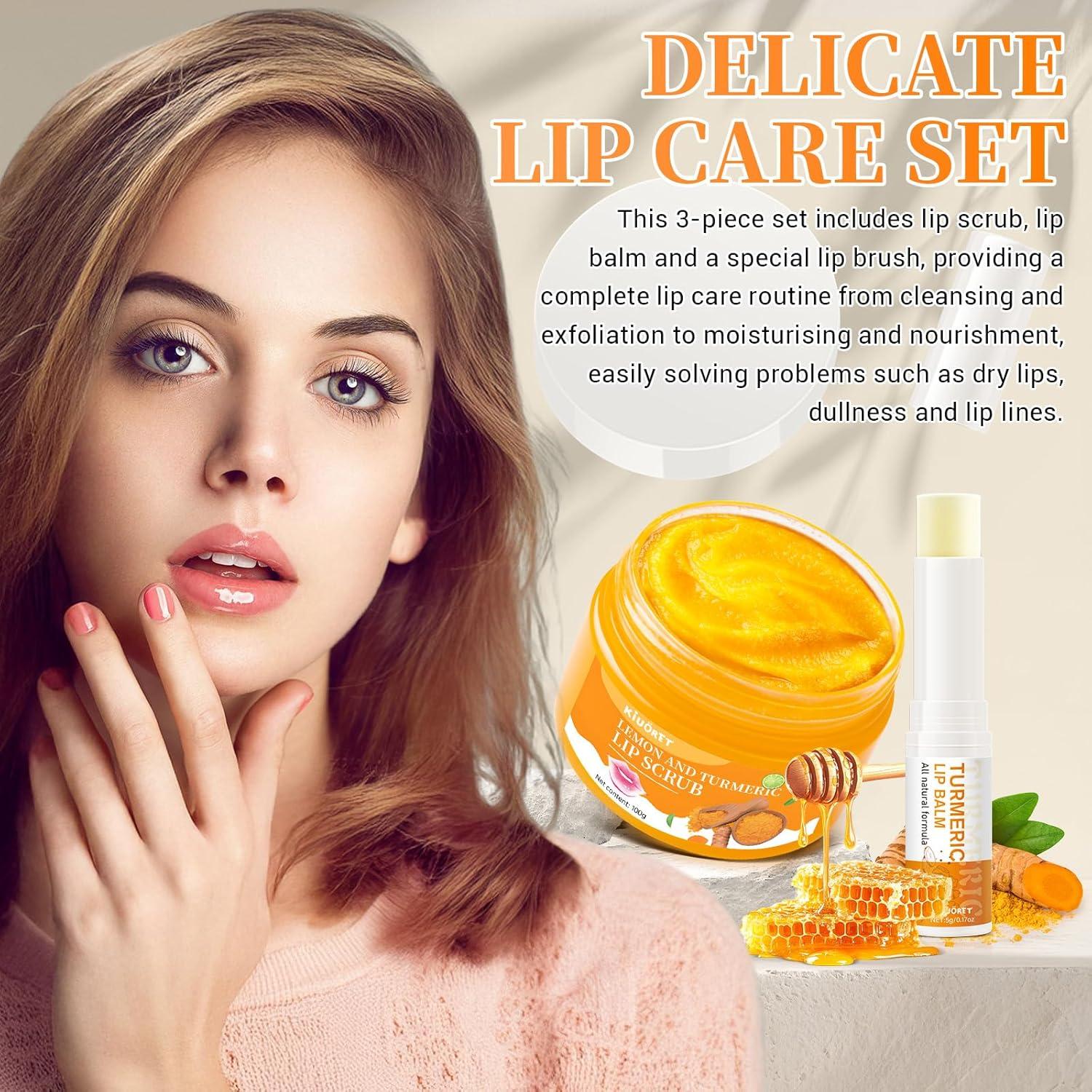 Set de Cuidado Labial KIUORET: Exfoliante y Balsamo de Cúrcuma