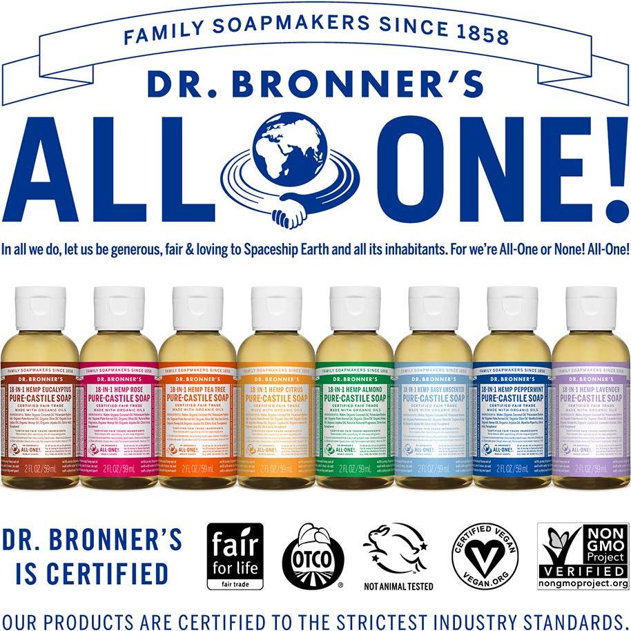 Jabón Líquido Orgánico Dr. Bronner's Menta 59 ml - Vegano