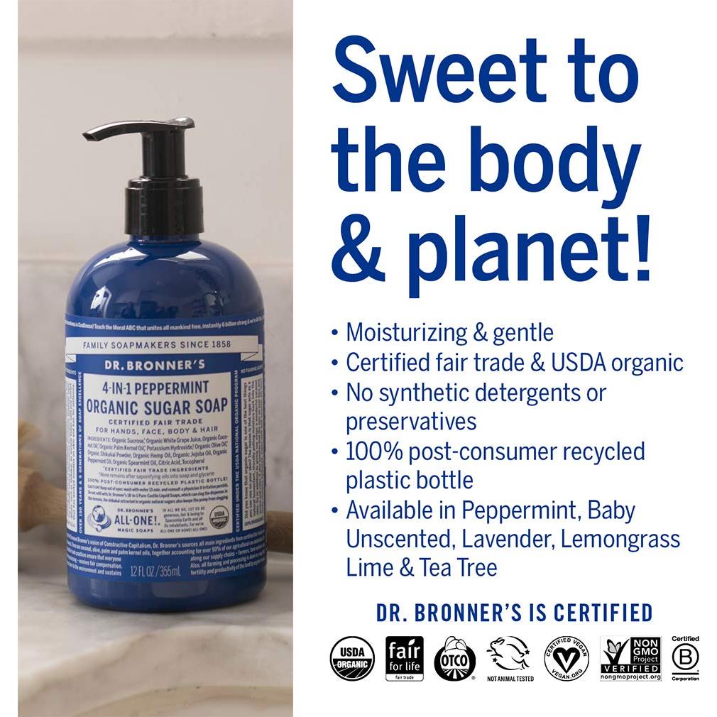 Jabón Orgánico Dr. Bronner's Menta 340 g - Vegano y Sostenible