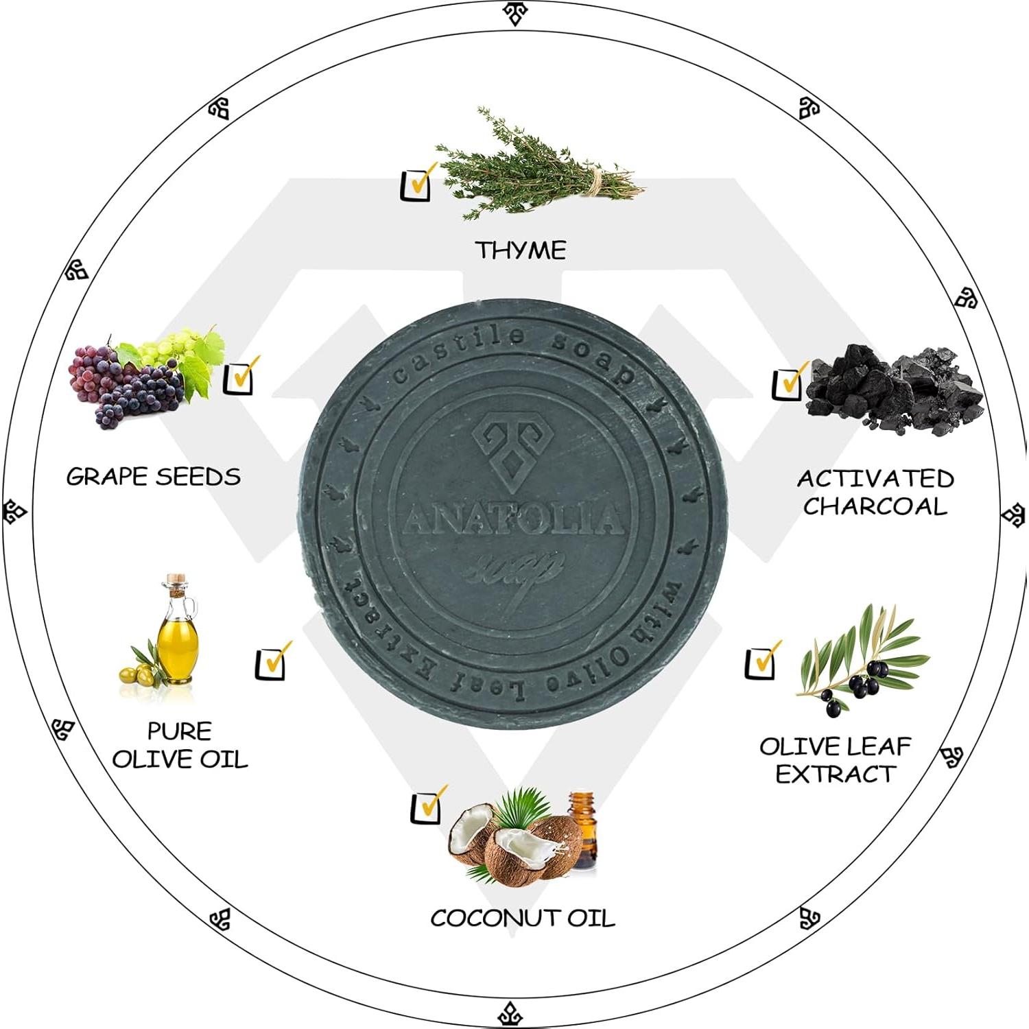 Jabón Natural Anatolia 99.22 g con Carbón Activado y Tomillo