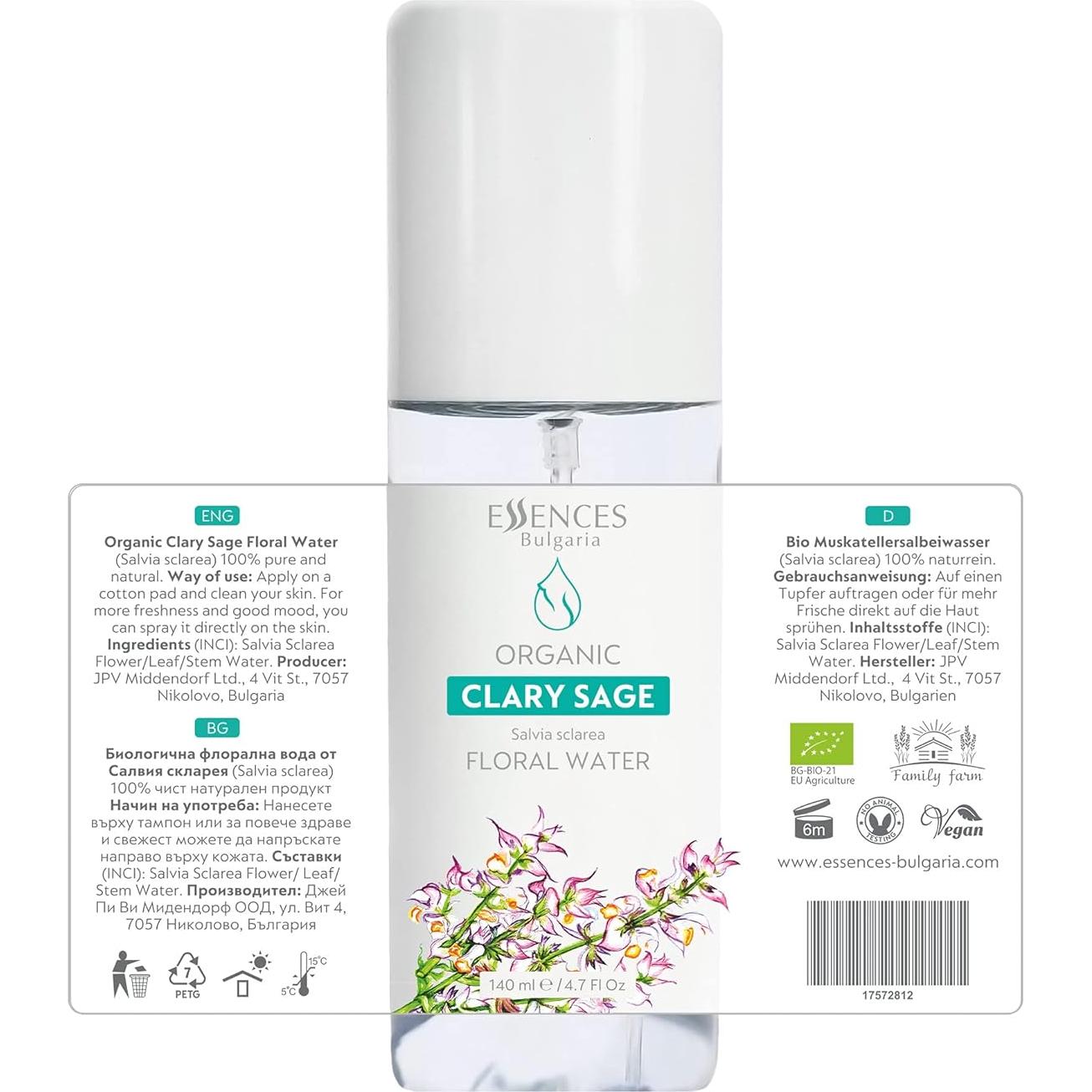 Agua Floral Orgánica de Salvia Clary Essences Bulgaria 140ml