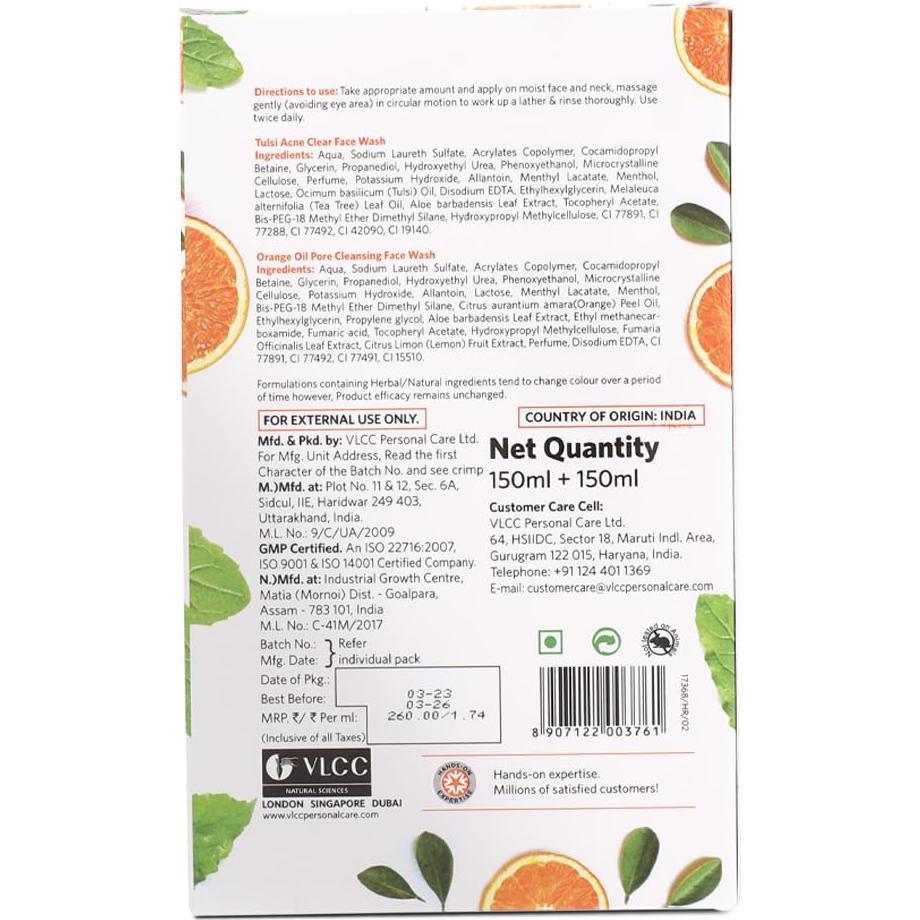 Combo Lavado Facial VLCC Albahaca Sagrada y Naranja 300ml