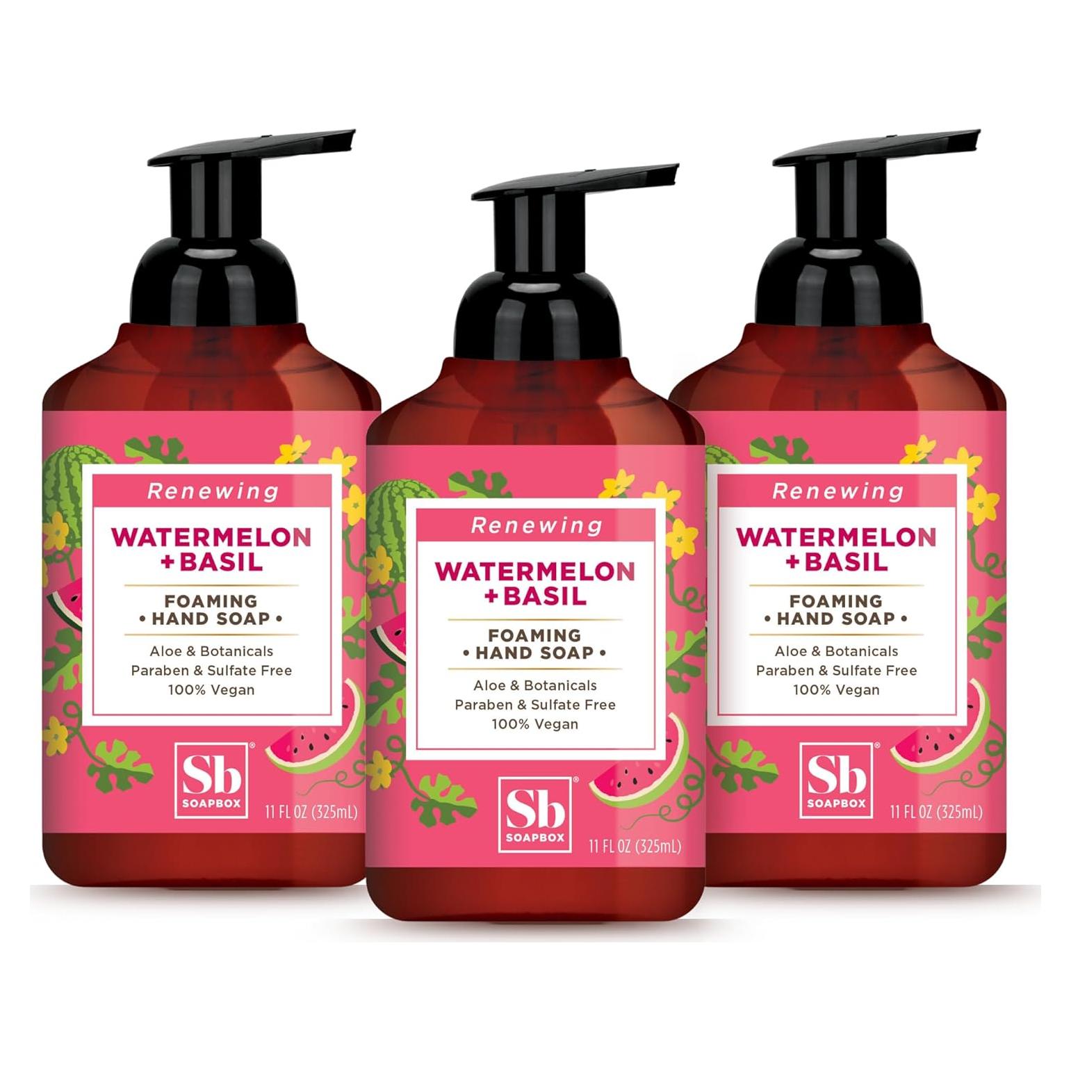 Jabón Espumoso de Manos Soapbox Sandía & Albahaca 311ml - Paquete de 3