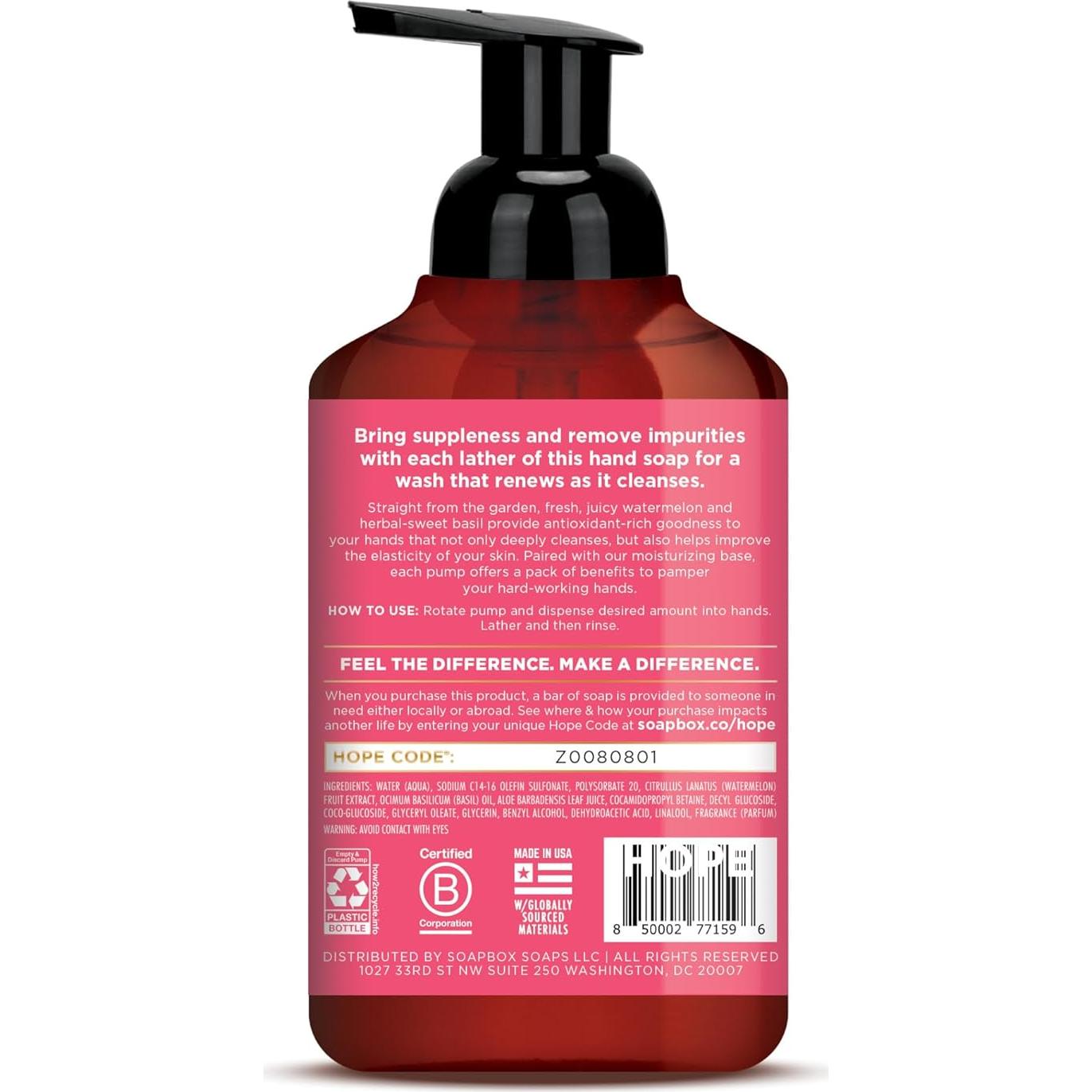 Jabón Espumoso de Manos Soapbox Sandía & Albahaca 311ml - Paquete de 3