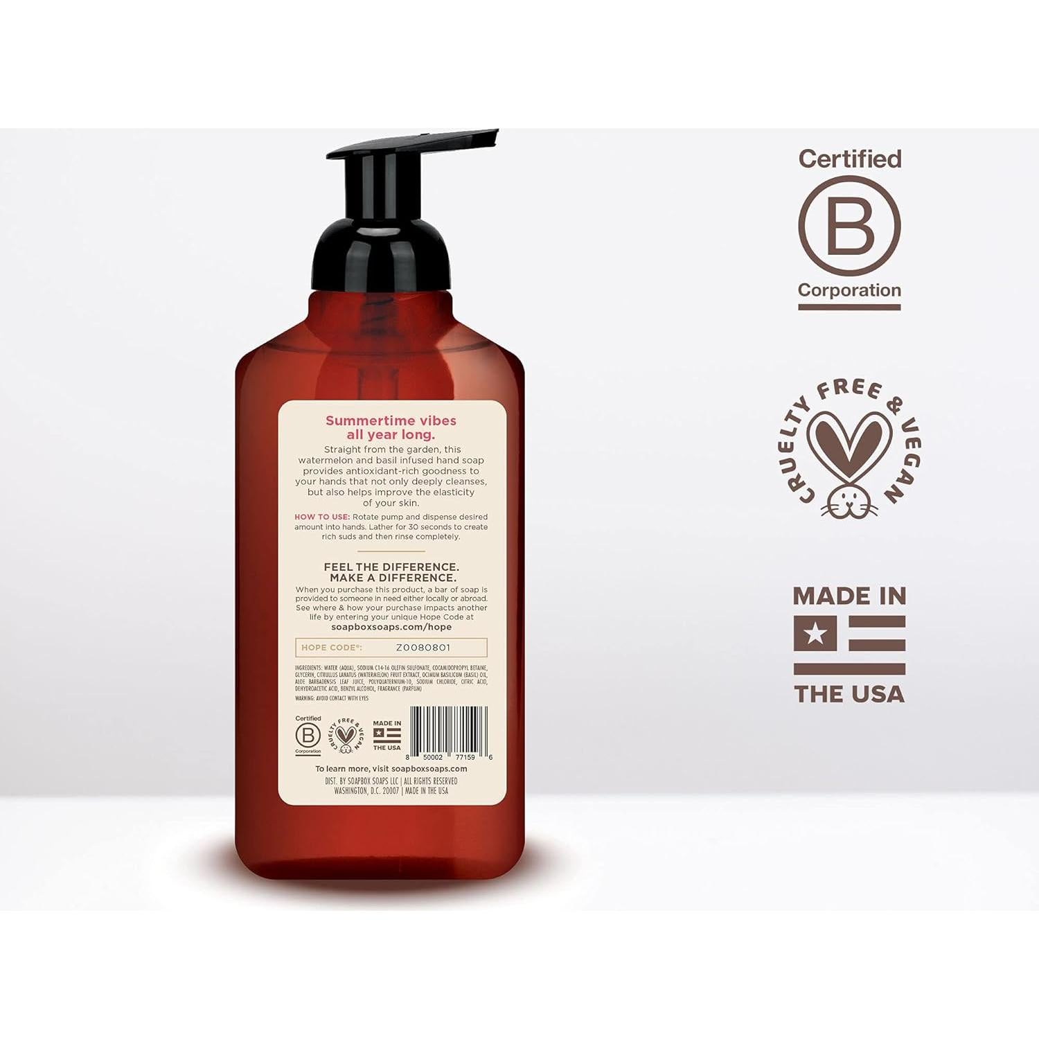 Jabón Espumoso de Manos Soapbox Sandía & Albahaca 311ml - Paquete de 3