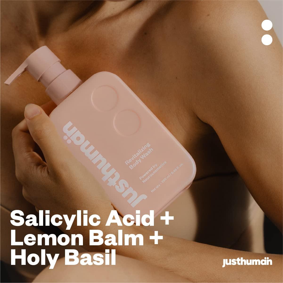 Gel de Ducha Revitalizante JustHuman 226.8 g - Balsamo de Limón y Albahaca Sagrada