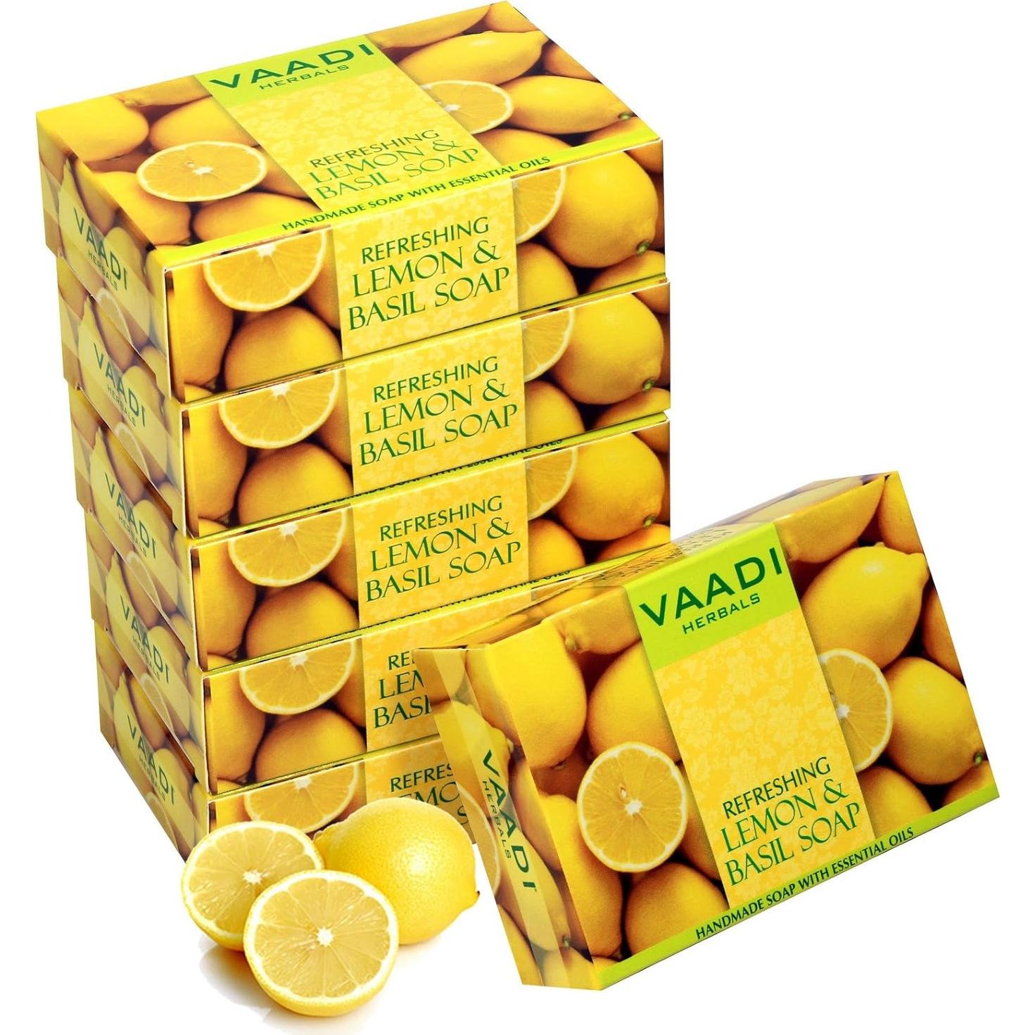 Jabón Refrescante de Limón y Albahaca Vaadi Herbals 75g x 6